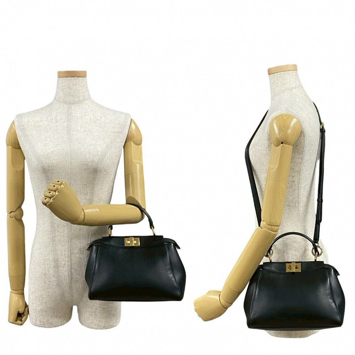 Fendi Shoulder Bag Peek Boo Women Leather Black Mini
