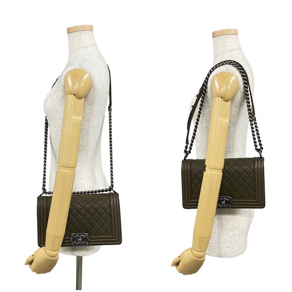 Chanel khaki COCO Mark Boy Leather Shoulder Bag