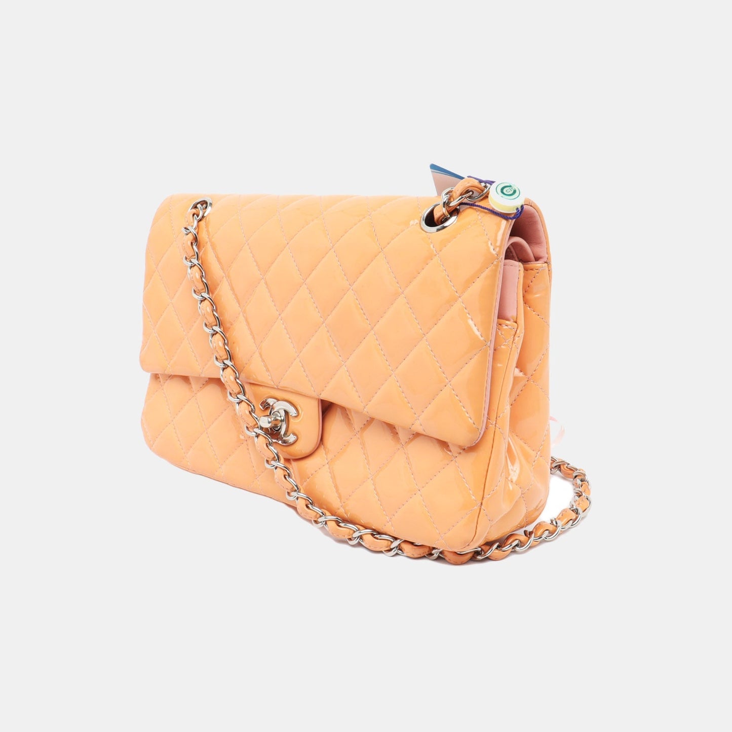 Chanel Classic Flap Patent HW Pink Silver Orange Leather Handbag