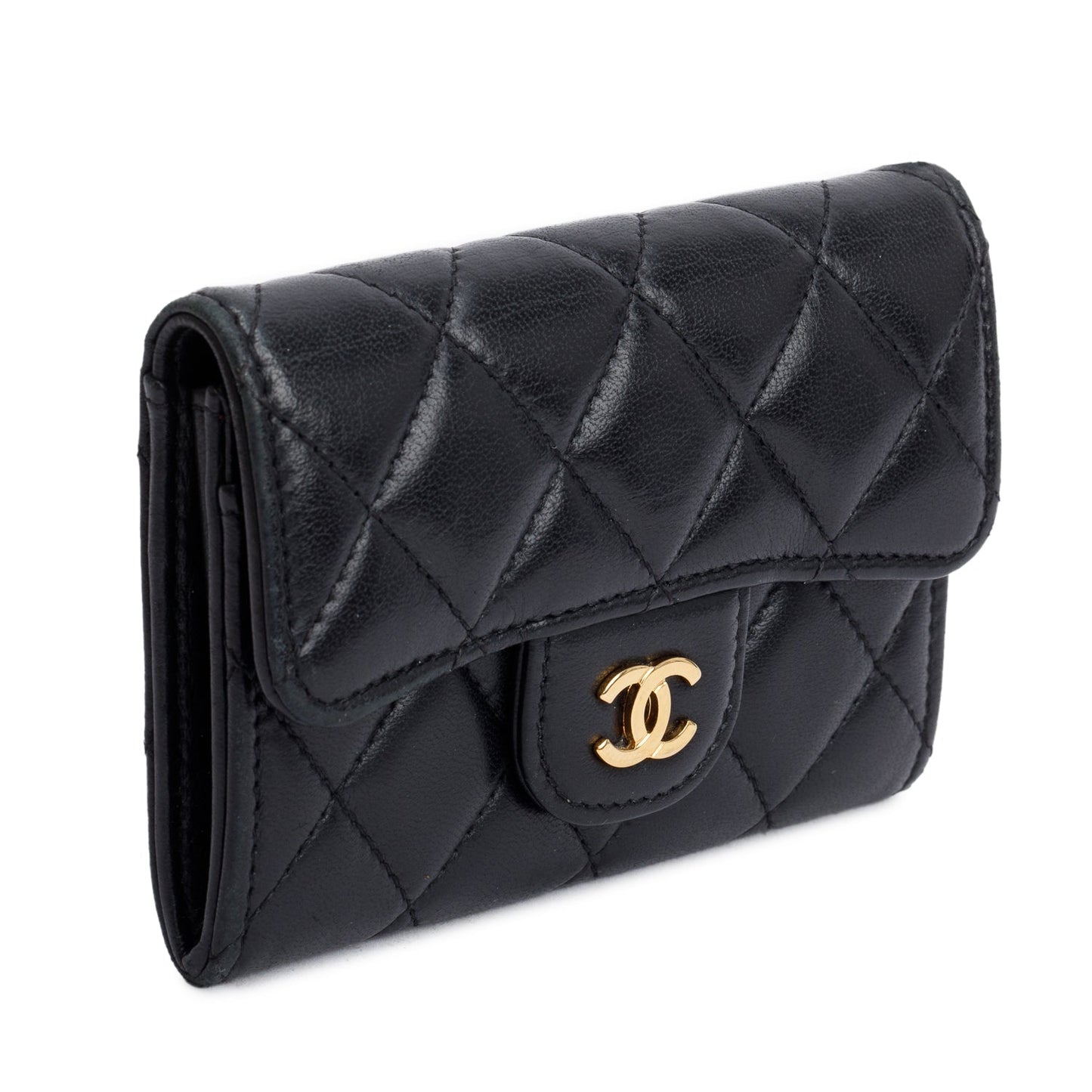 Chanel Quilted Classic Flap Card Holder Leather Lambskin Black Wallet Case 5