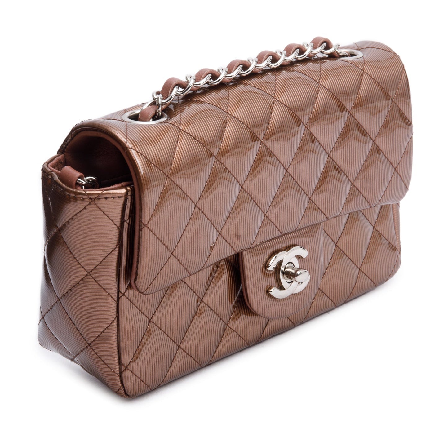 Chanel Quilted Patent Classic Rectangular Flap Leather Brown Travel Bag