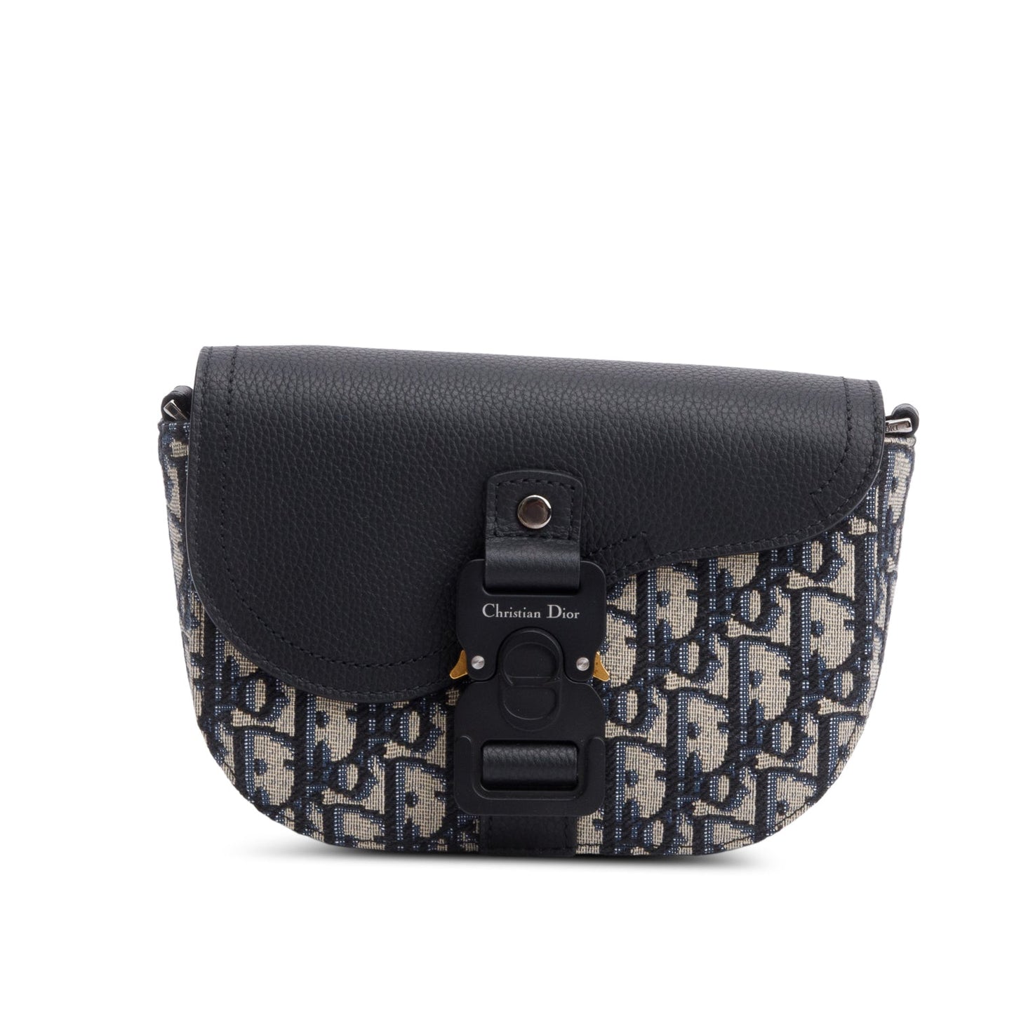 Dior Christian Calfskin Oblique Saddle Messenger Bag Leather Black Travel Bag