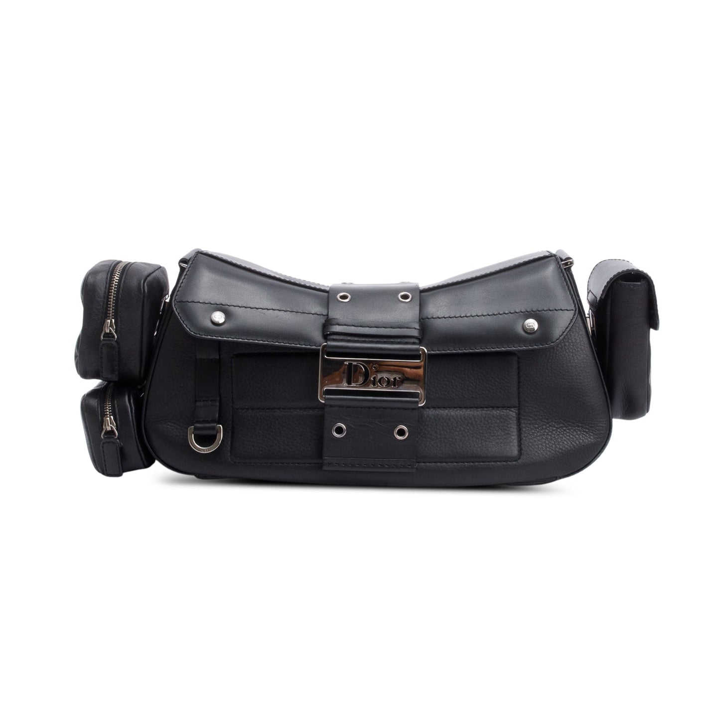 Dior Christian Street Chic Columbus Cargo Shoulder Bag Leather Black