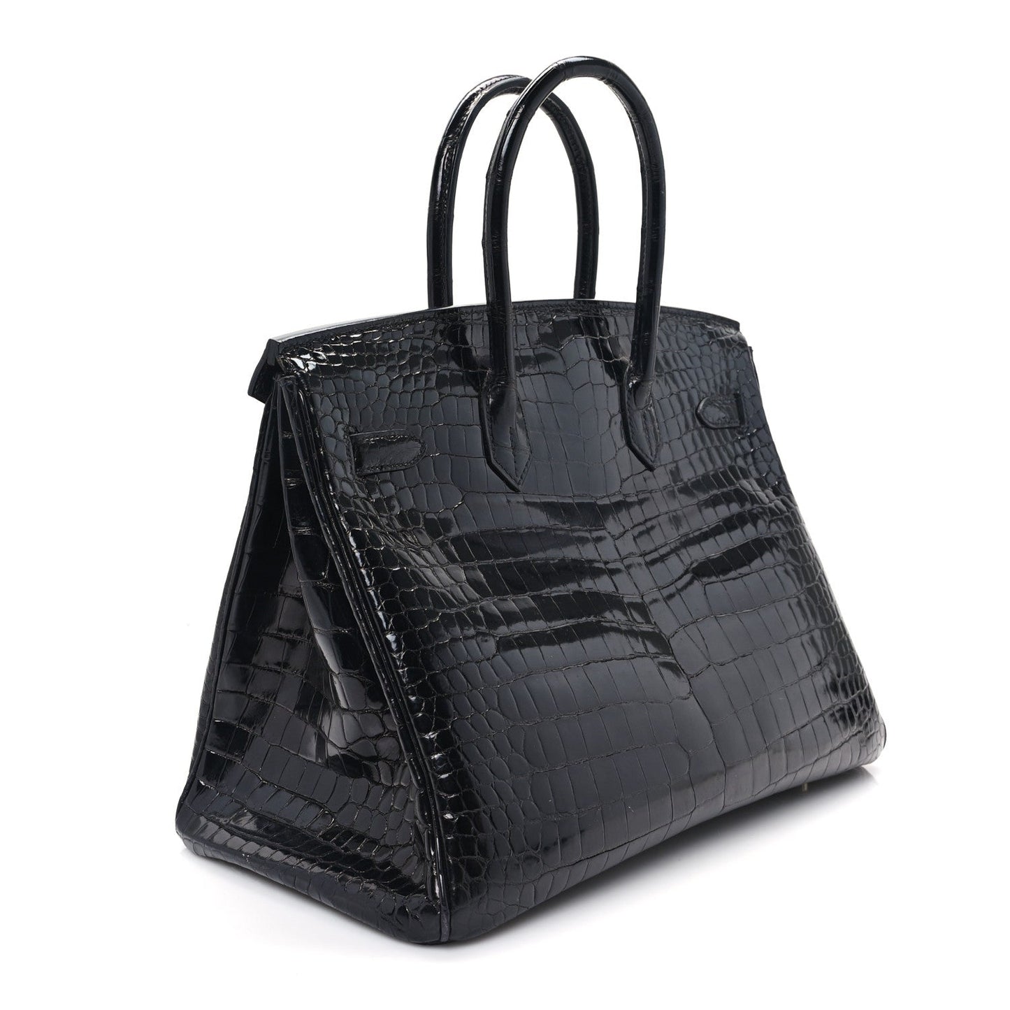 Hermes Shiny Porosus Crocodile Birkin Handbag Black Travel Bag