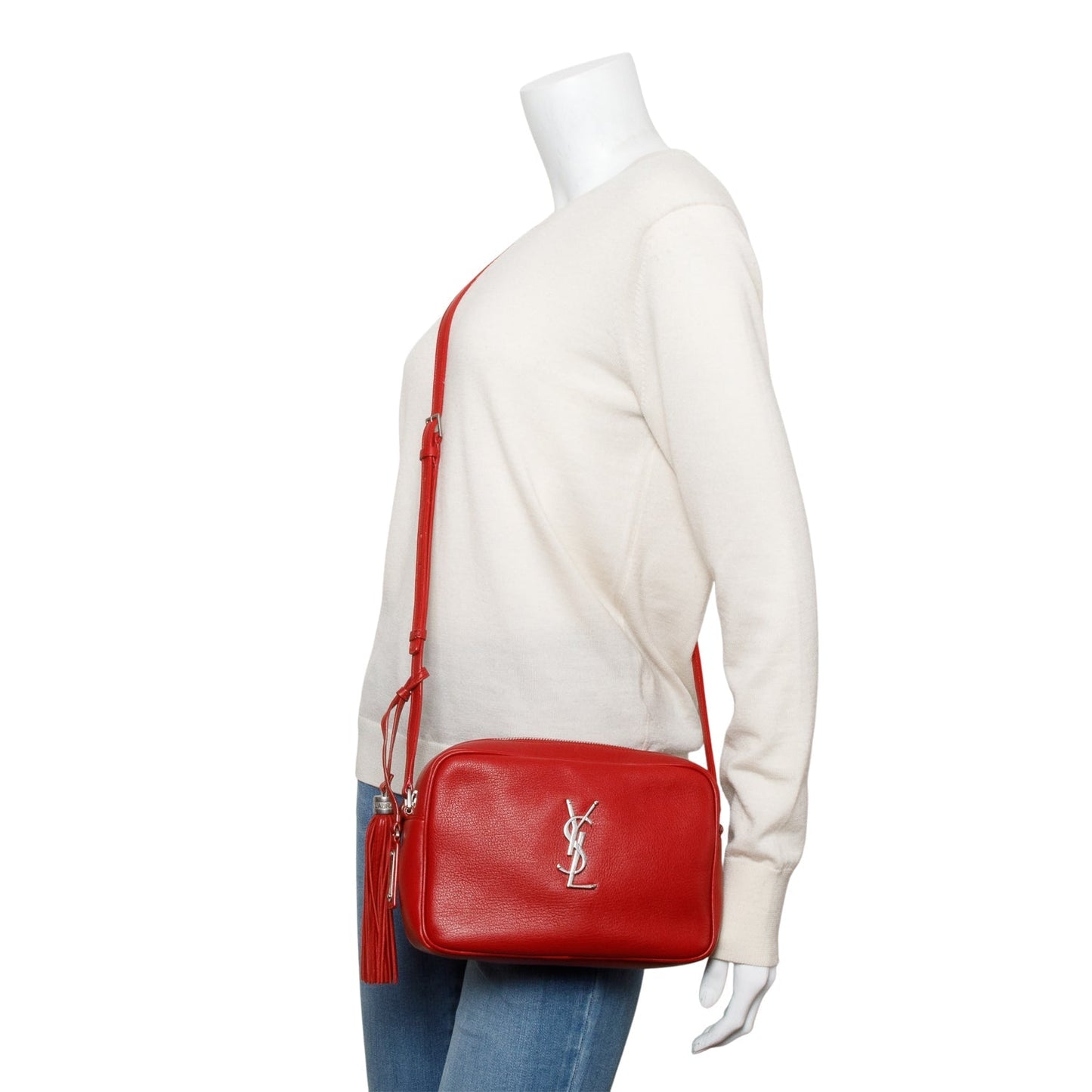 YSL Saint Laurent Lou Camera Bag Leather Red Crossbody Bag