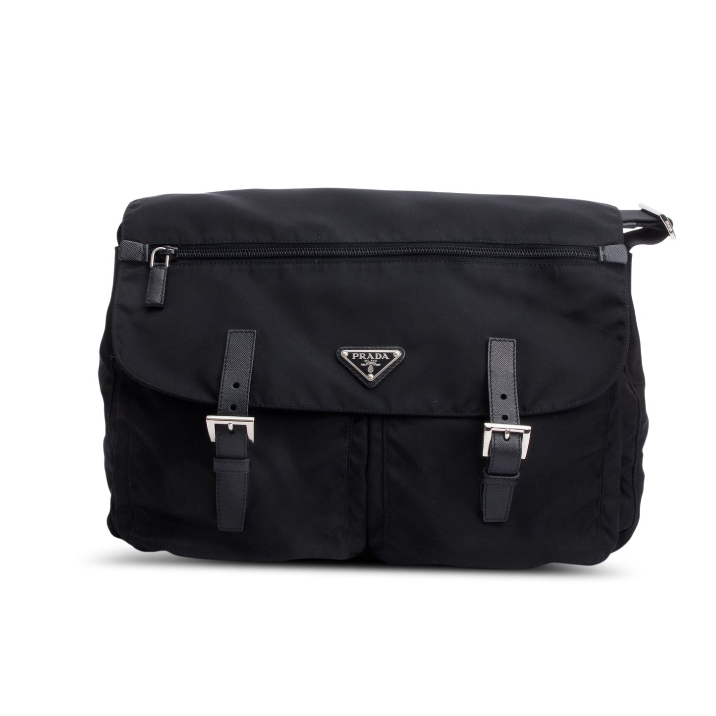 Prada Vela Sport Buckle Messenger Bag Nylon Black Travel Bag Messenger Bag