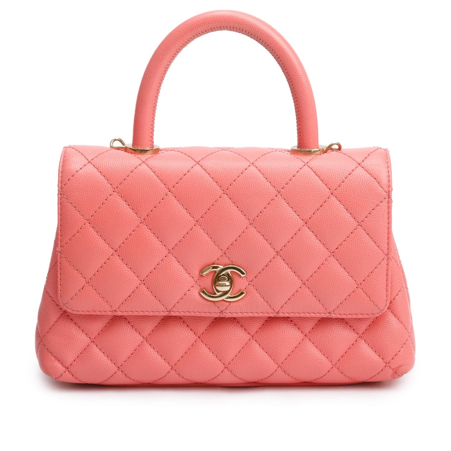 Chanel Quilted Caviar Coco Handle Leather Pink Travel Bag W Strap