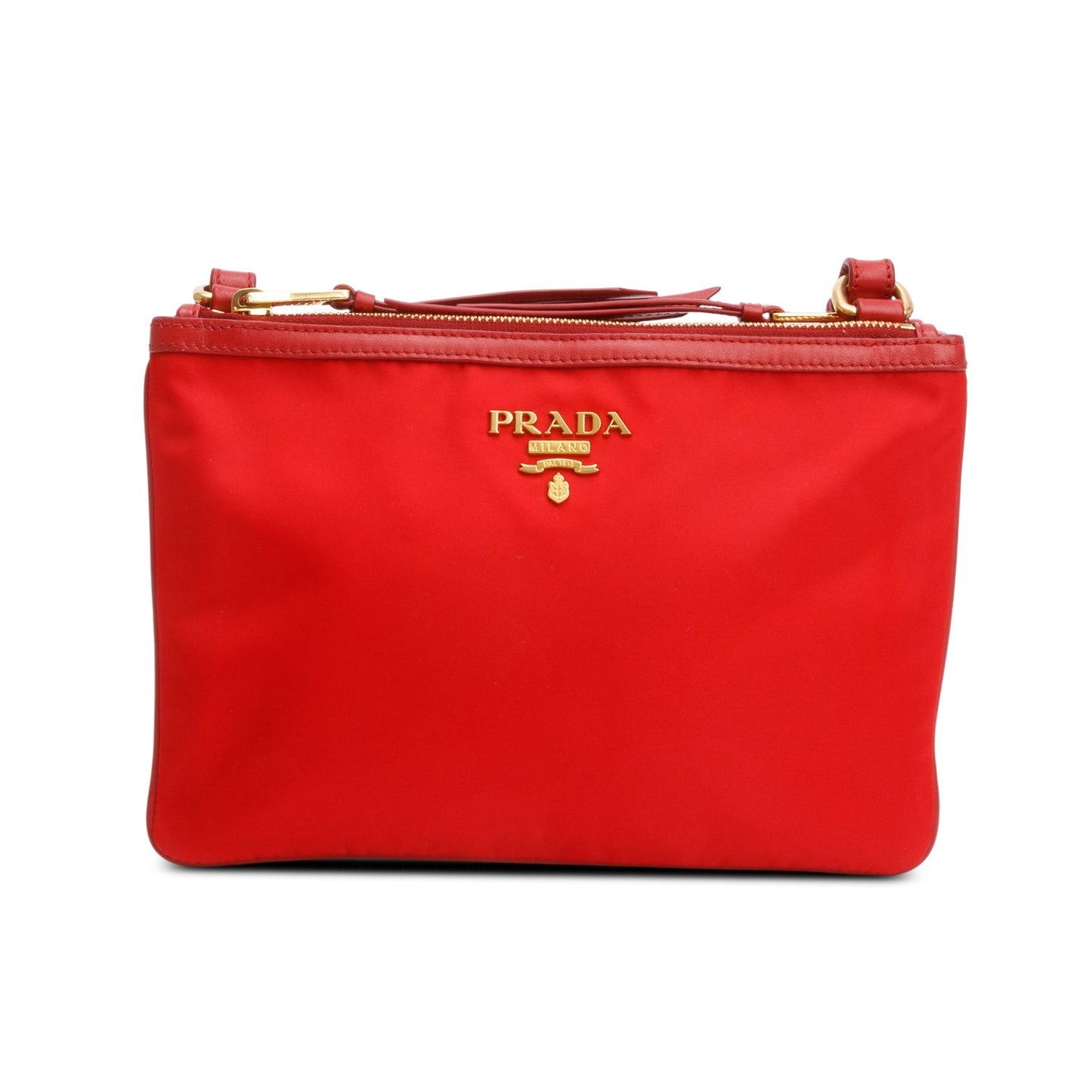 Prada Soft Calf Tessuto Small Double Zip Crossbody Leather Nylon Crossbody Bag
