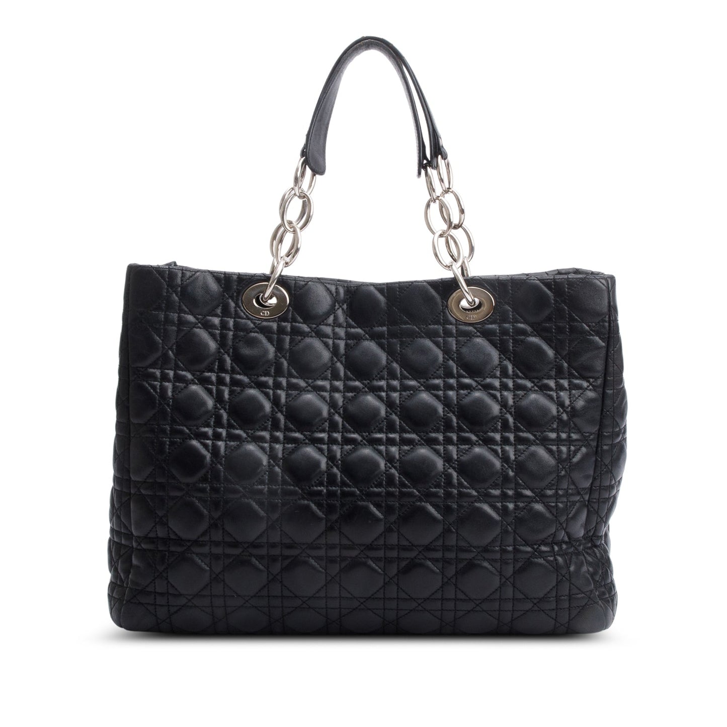 Dior Christian Cannage Calfskin Lady Soft Shopping Tote Leather Black Tote Bag