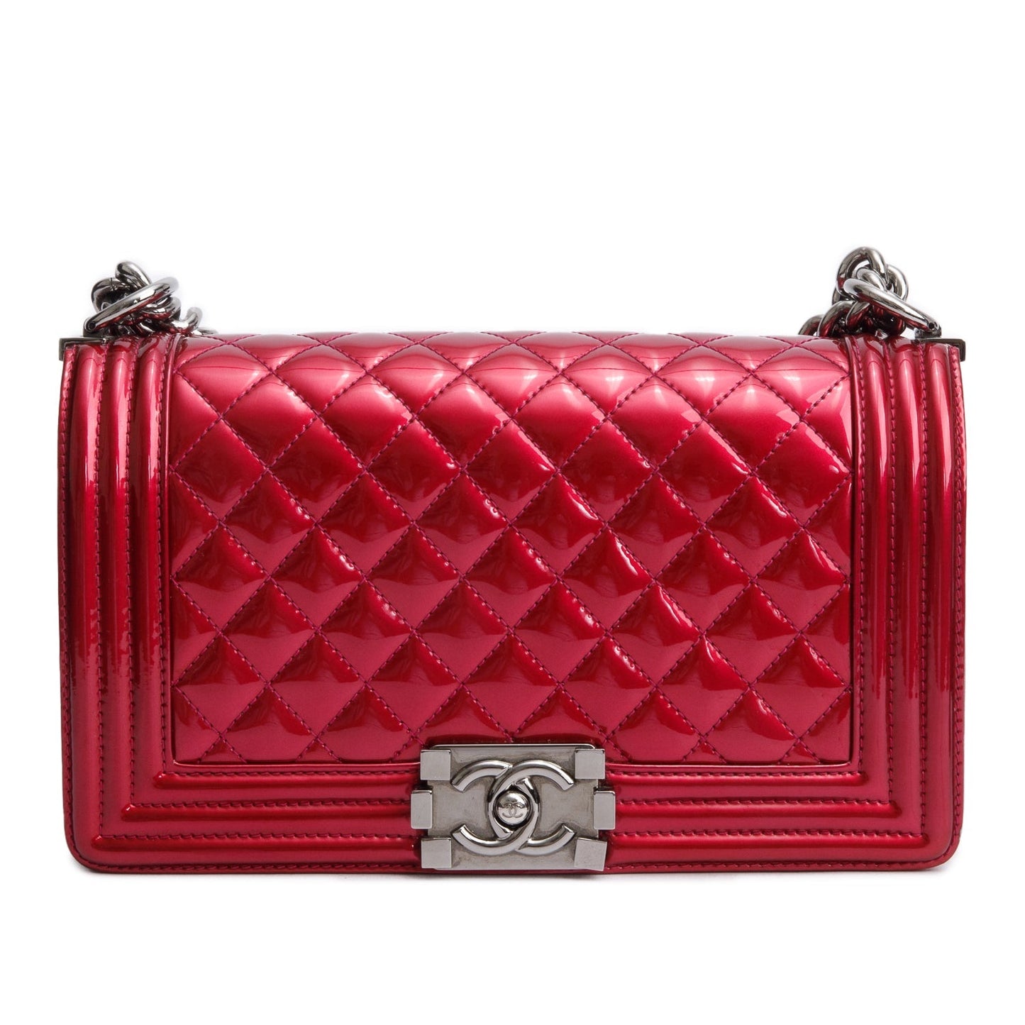 Chanel Patent Boy Leather Red Travel Bag