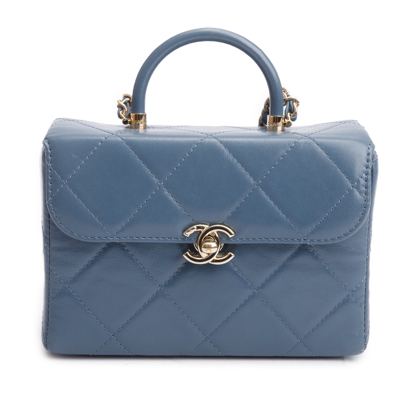 Chanel Quilted Vanity Top Handle Leather Lambskin Blue Travel Bag