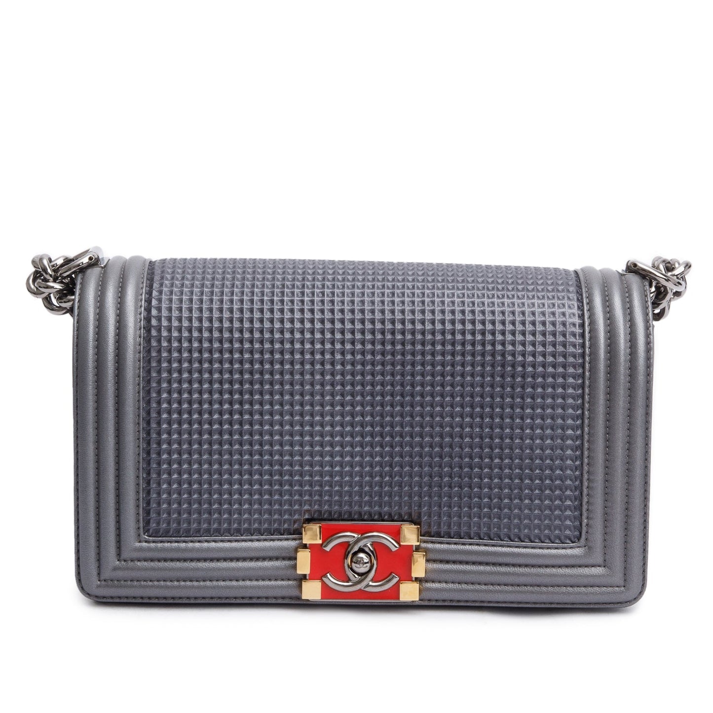 Chanel Cube Boy Leather Lambskin Grey Travel Bag