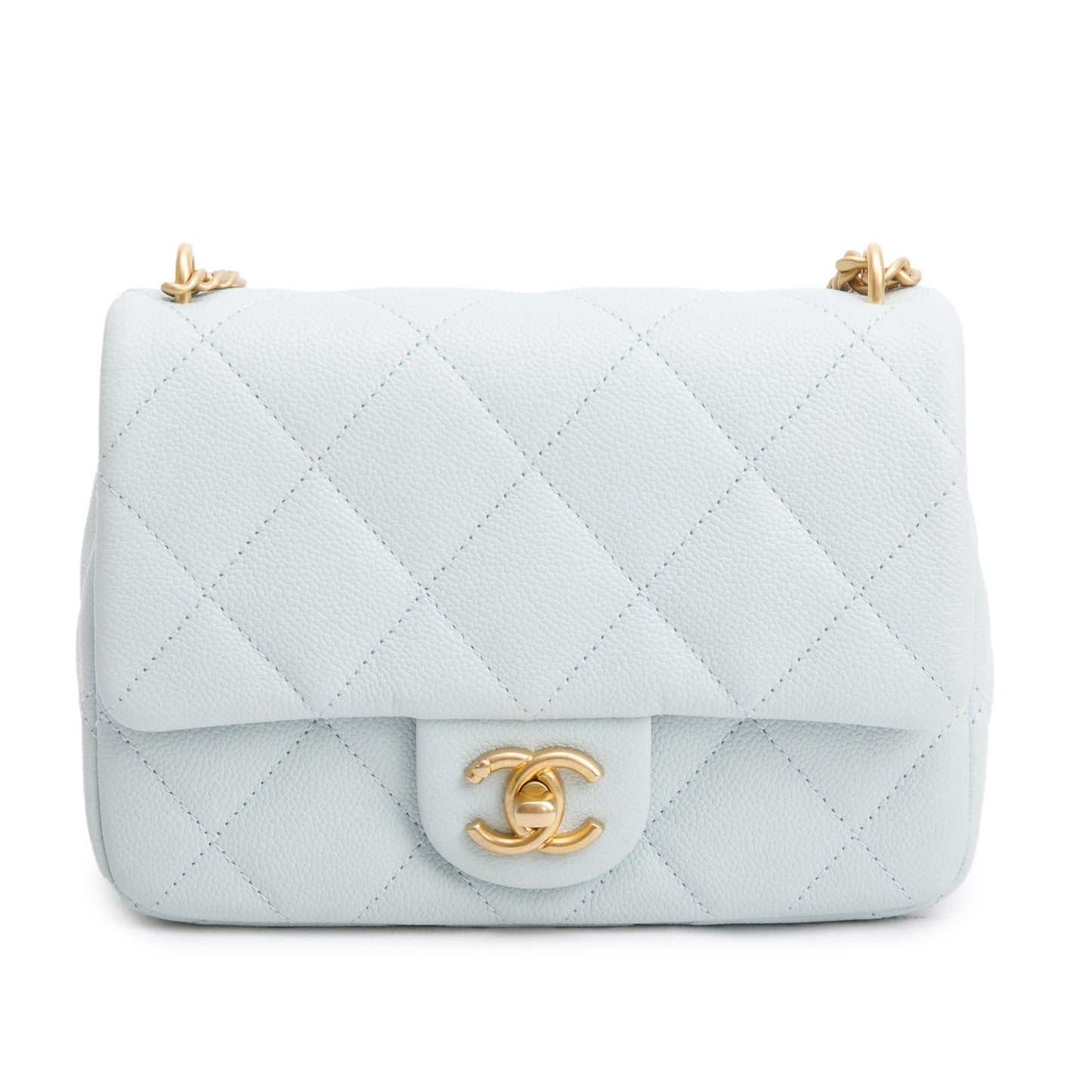 Chanel Light Quilted Caviar Sweetheart Square Leather Blue Travel Bag