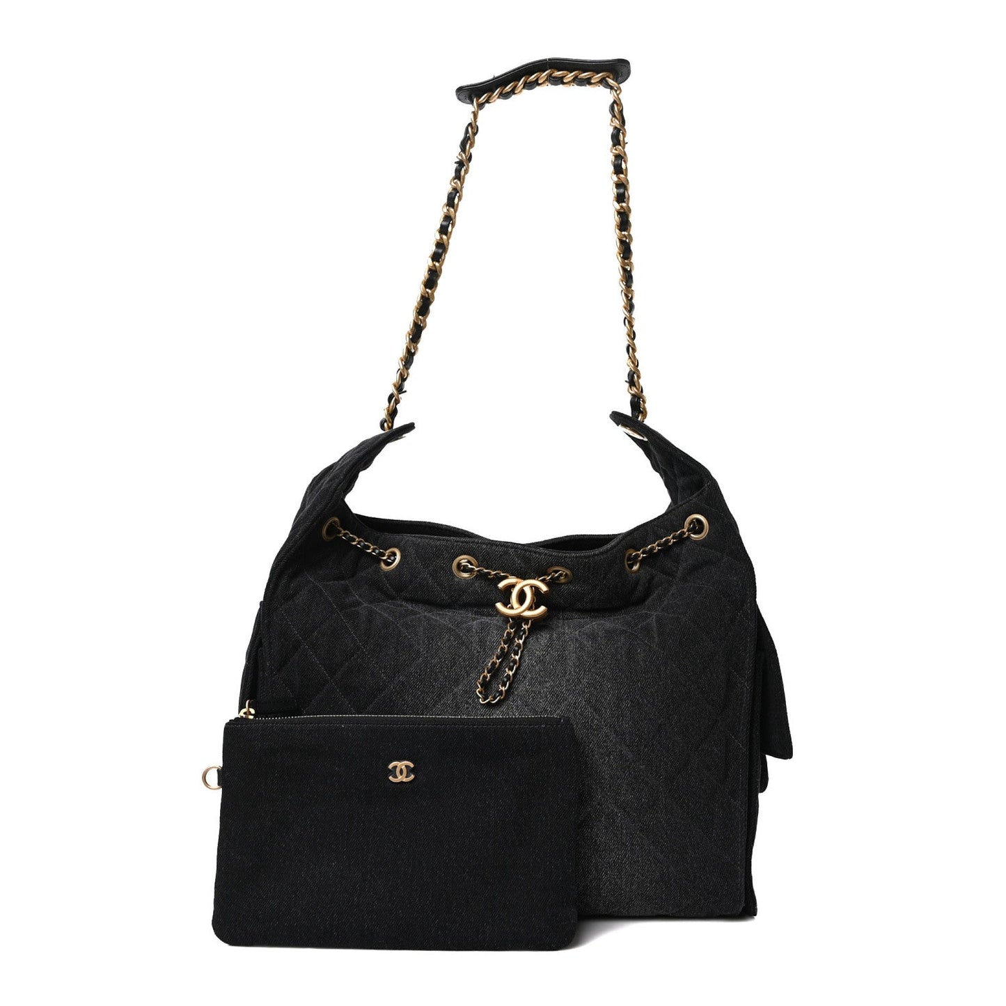 Chanel Washed Denim Quilted Medium 25 Handbag Black