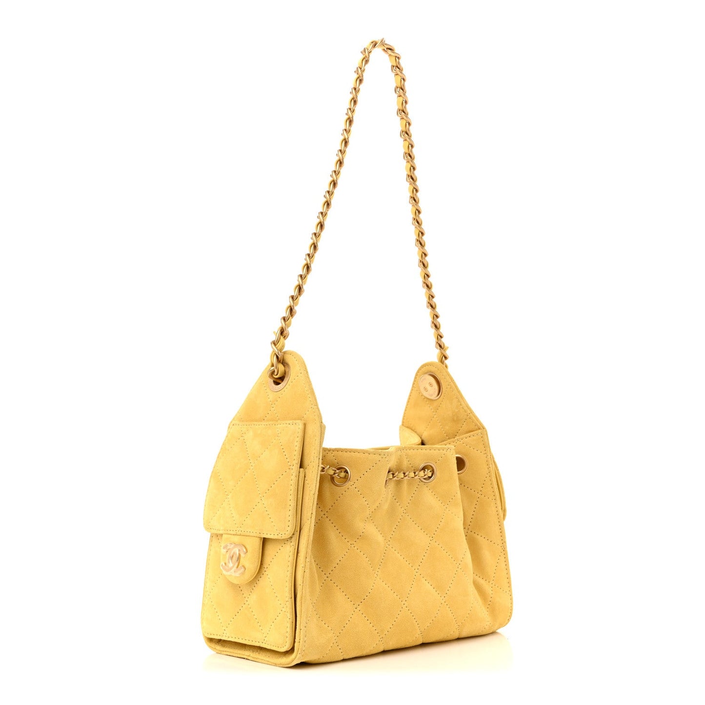 Chanel Suede Quilted Mini 25 Handbag Yellow