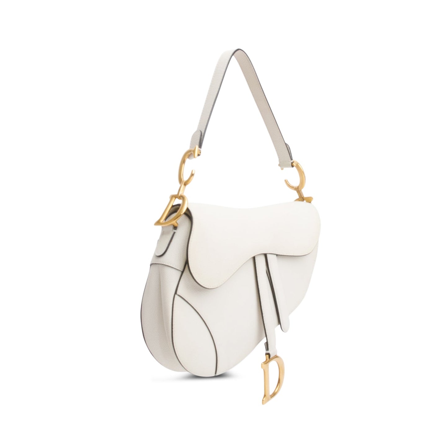 Dior Christian Grained Calfskin Saddle Bag Leather White Travel Bag Saddle Bag