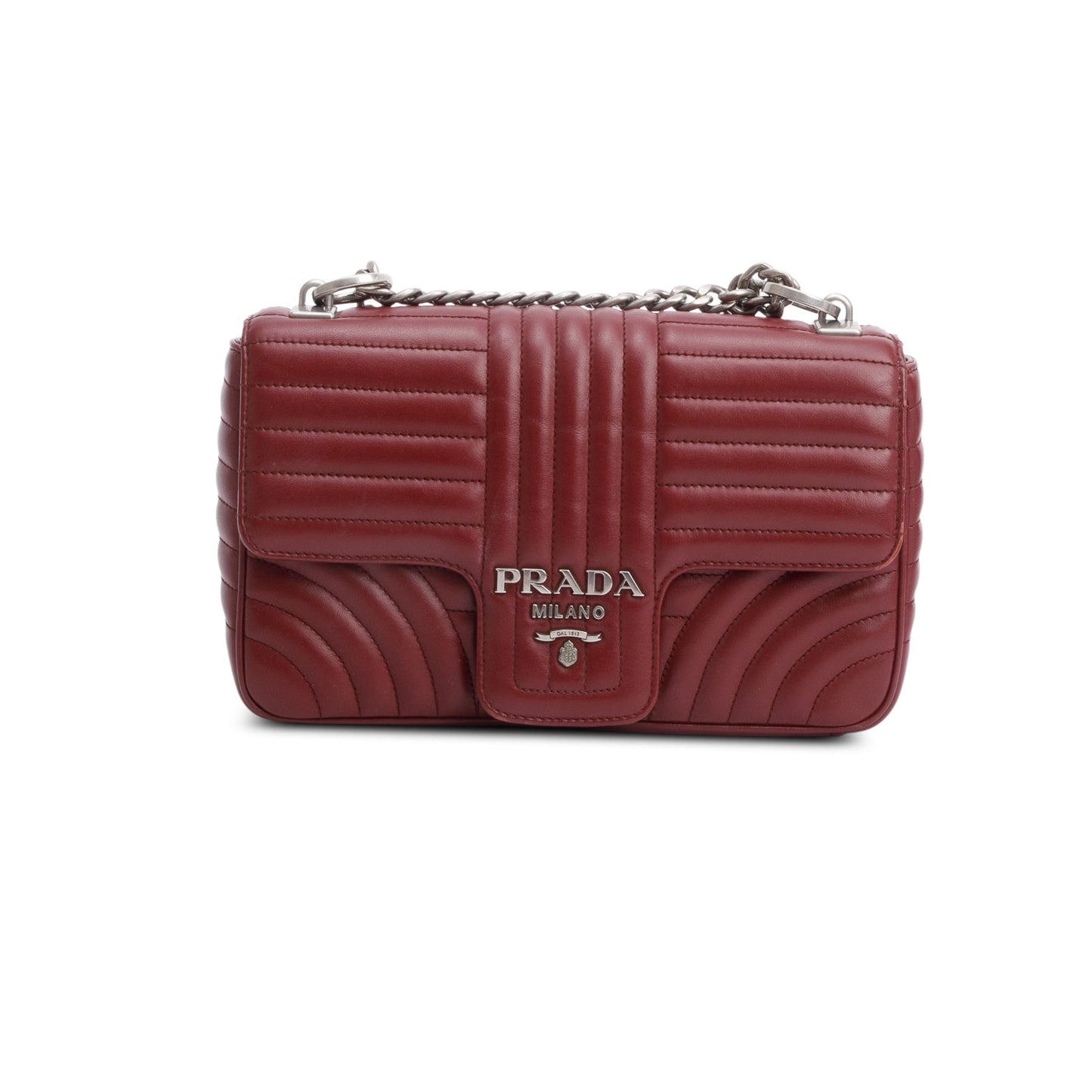 Prada Burgundy Soft Calf Impunture Diagramme Shoulder Bag Medium Chain