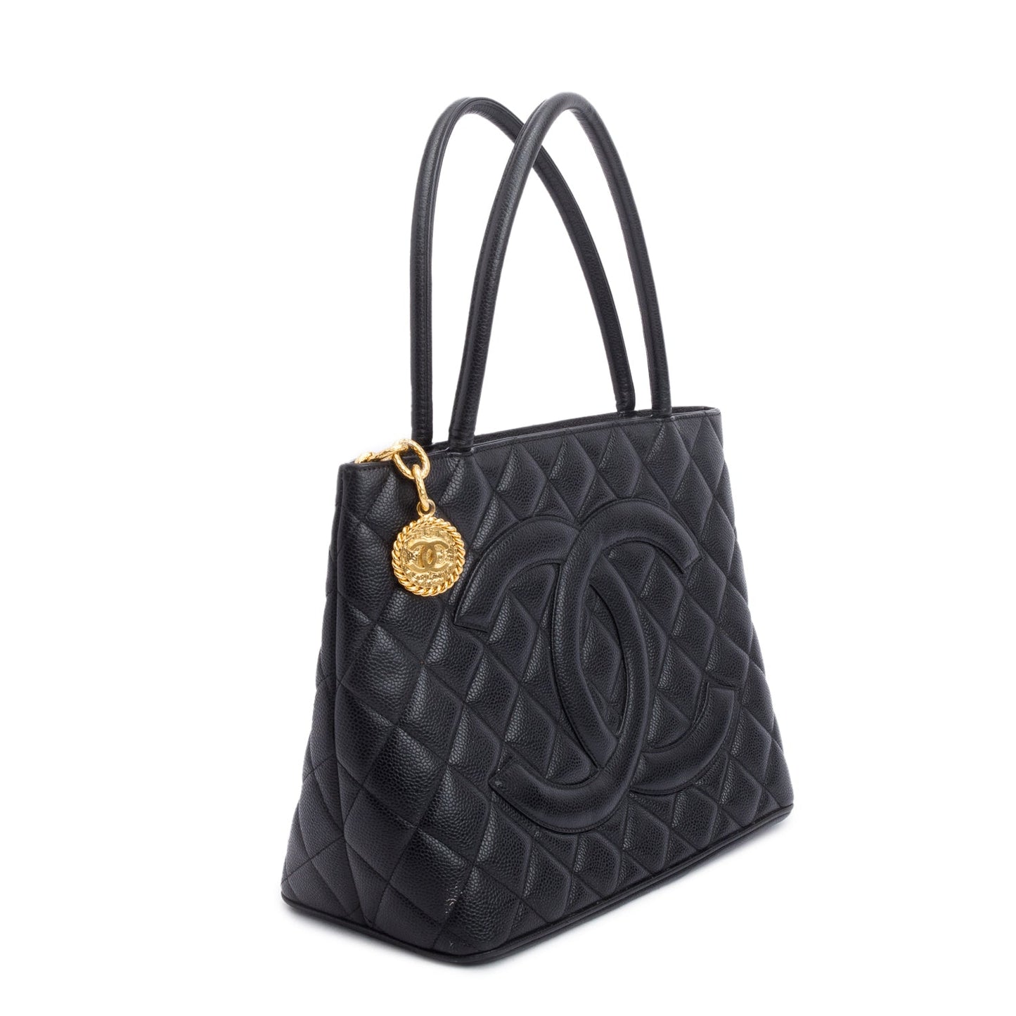 Chanel Caviar Medallion Leather Black Travel Bag Medallion Tote