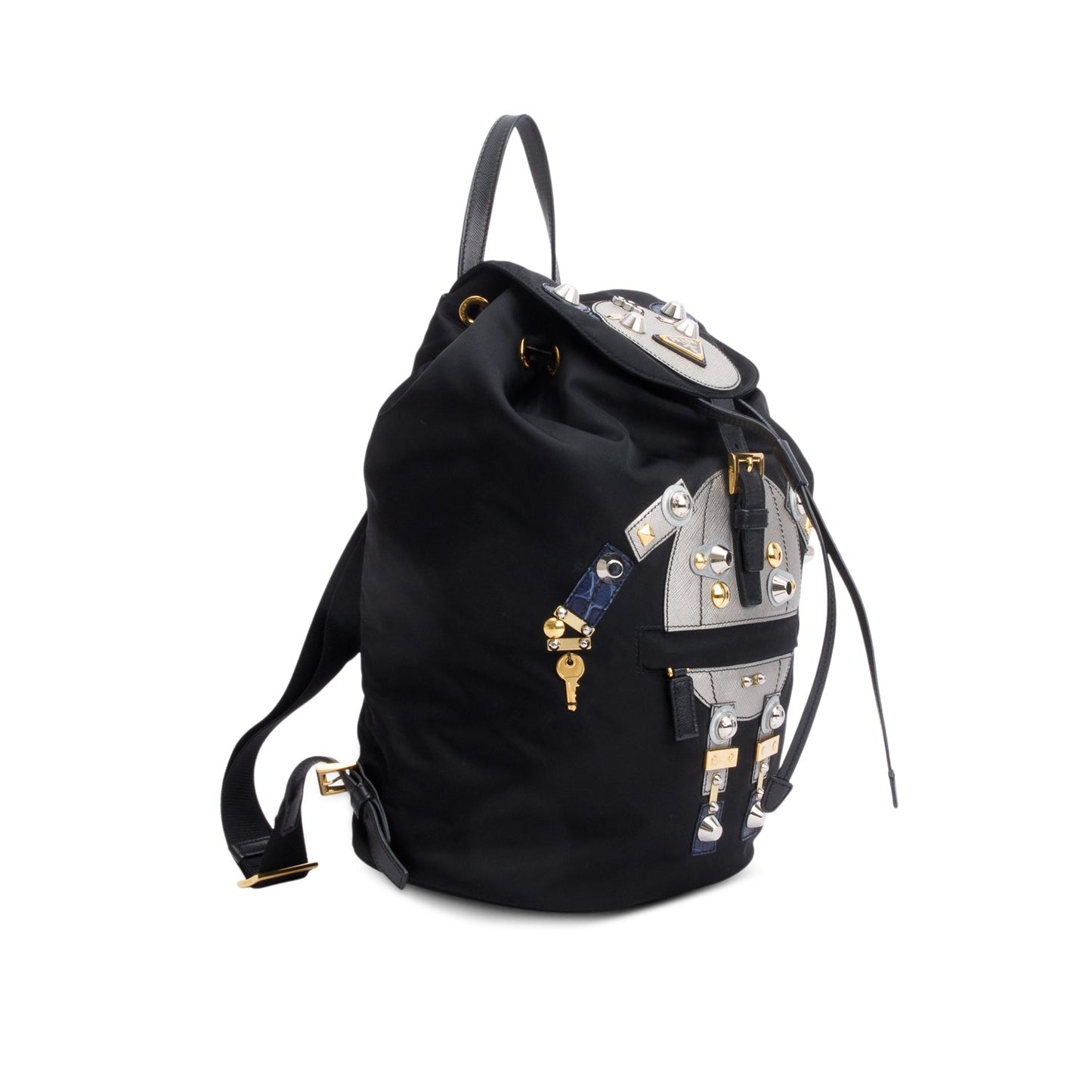 Prada Tessuto Grey Saffiano Trim Robot Backpack Handbag Leather Nylon