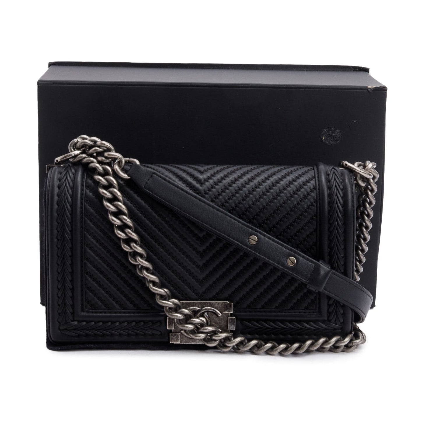 Chanel Chevron Quilted Whipstitch Boy Leather Calfskin Black Travel Bag