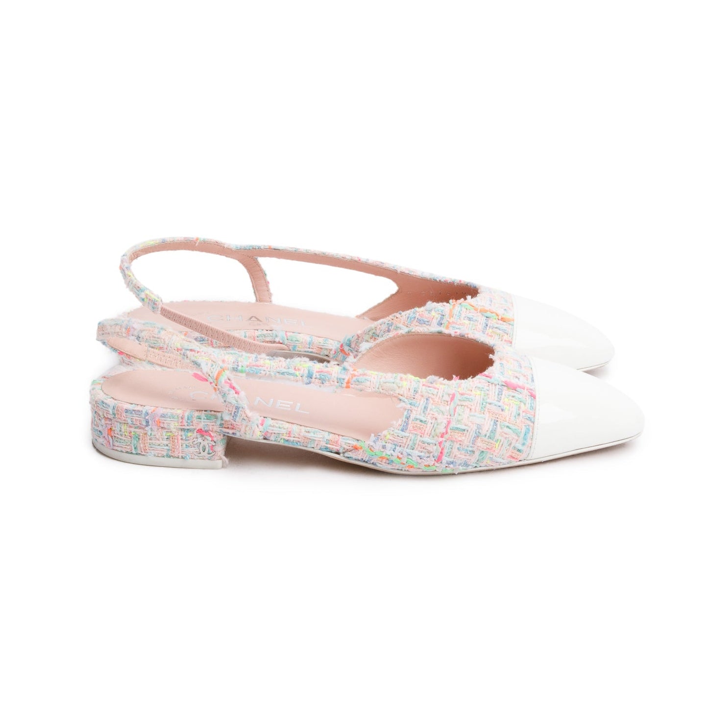 Chanel Tweed Patent Cap Toe CC Leather White Pink Hat