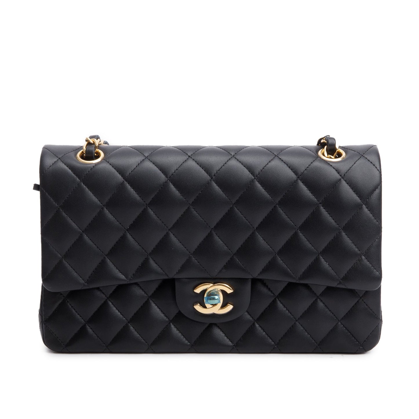Chanel Quilted Classic Double Flap Leather Lambskin Black Travel Bag W Box