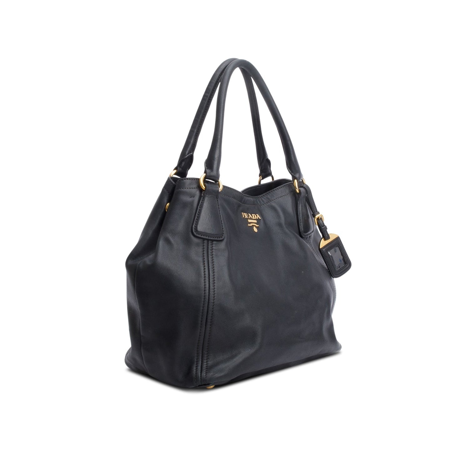 Prada Soft Calf Tote Strap Handbag Leather Black Tote Bag