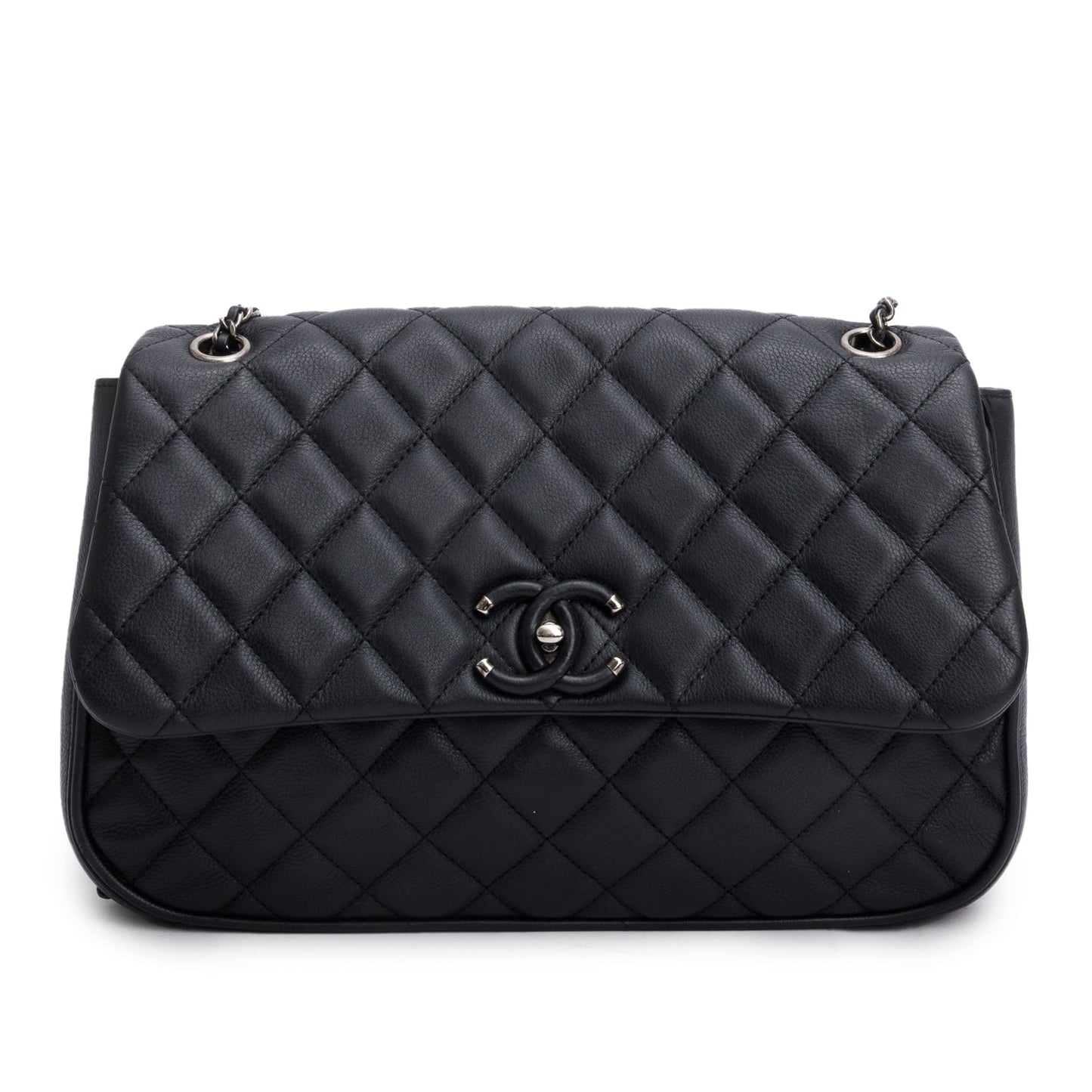 Chanel Quilted Frame Flap Leather Calfskin Black Travel Bag