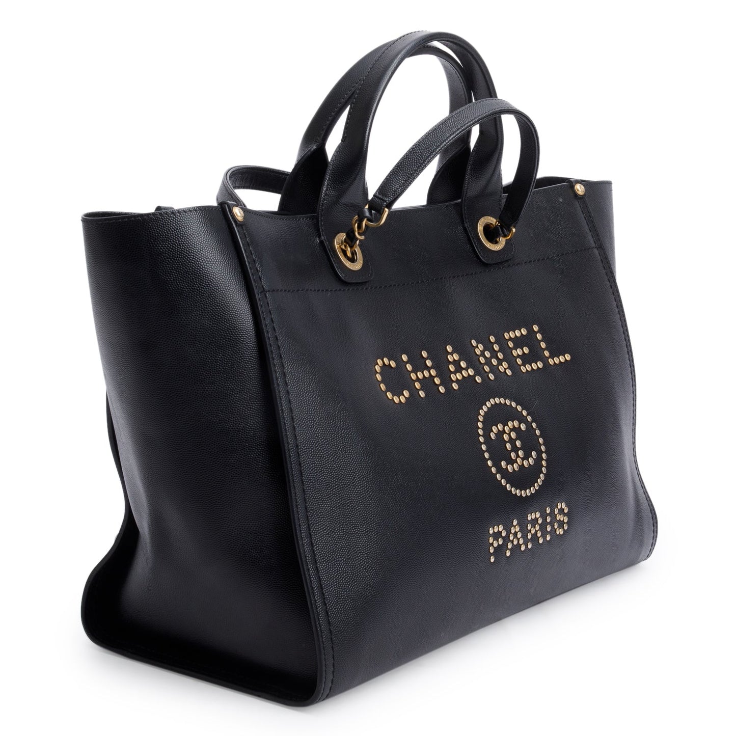 Chanel Caviar Studded Deauville Leather Black Travel Bag Authenticity Card