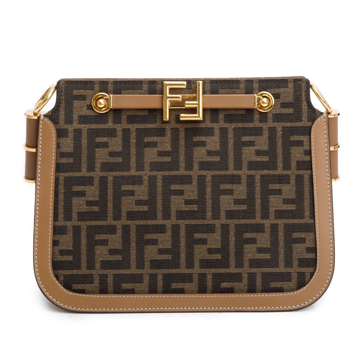 Fendi Ff Zucca Tan Trim Medium Touch Shoulder Leather Canvas Shoulder Bag