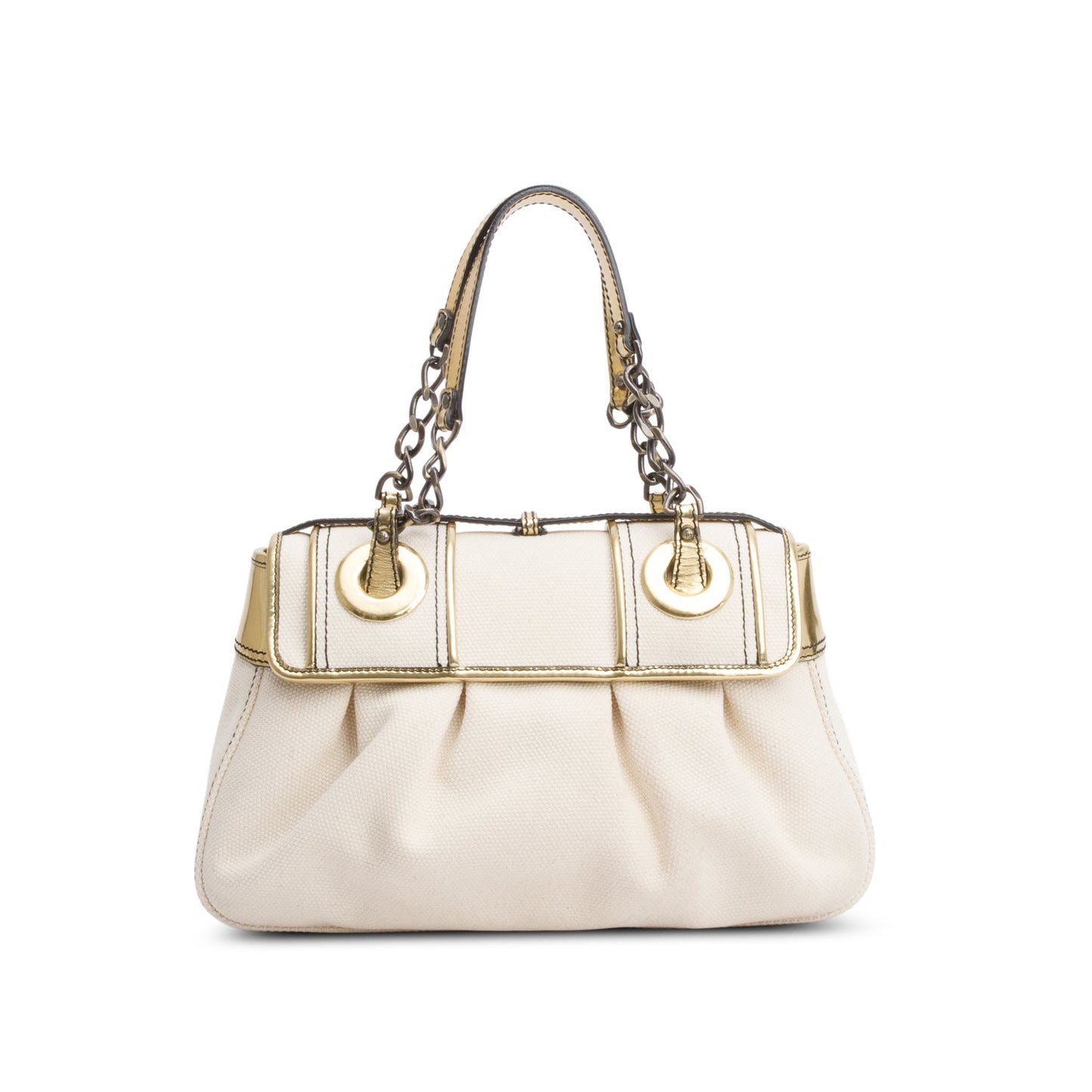 Fendi Gold Patent Trim Bag Leather Canvas Travel Bag