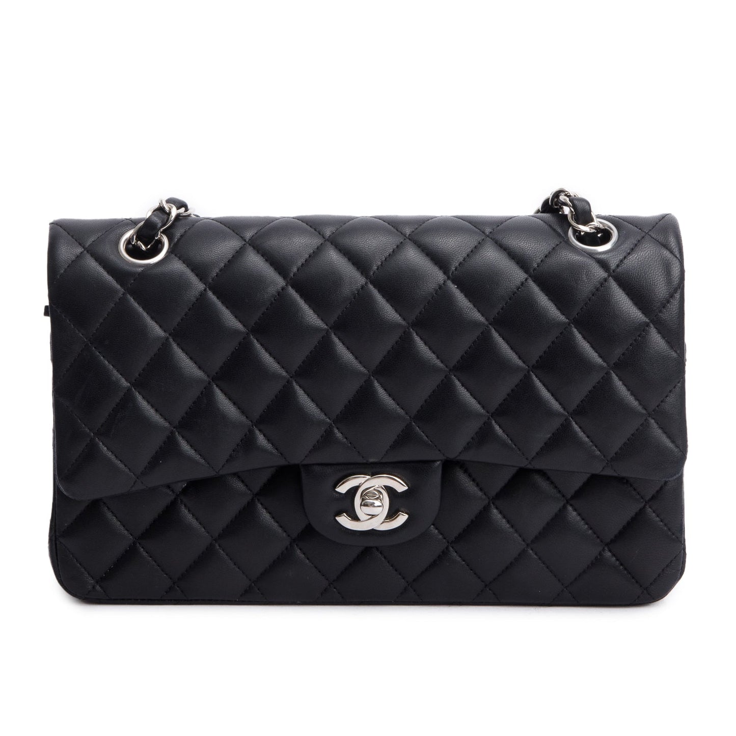 Chanel Quilted Classic Double Flap Leather Lambskin Black Travel Bag 8