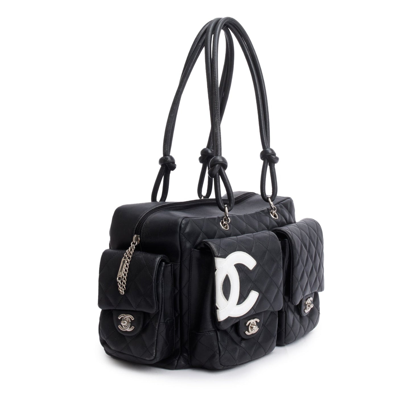 Chanel Quilted Ligne Cambon Reporter Lambskin Black Travel Bag