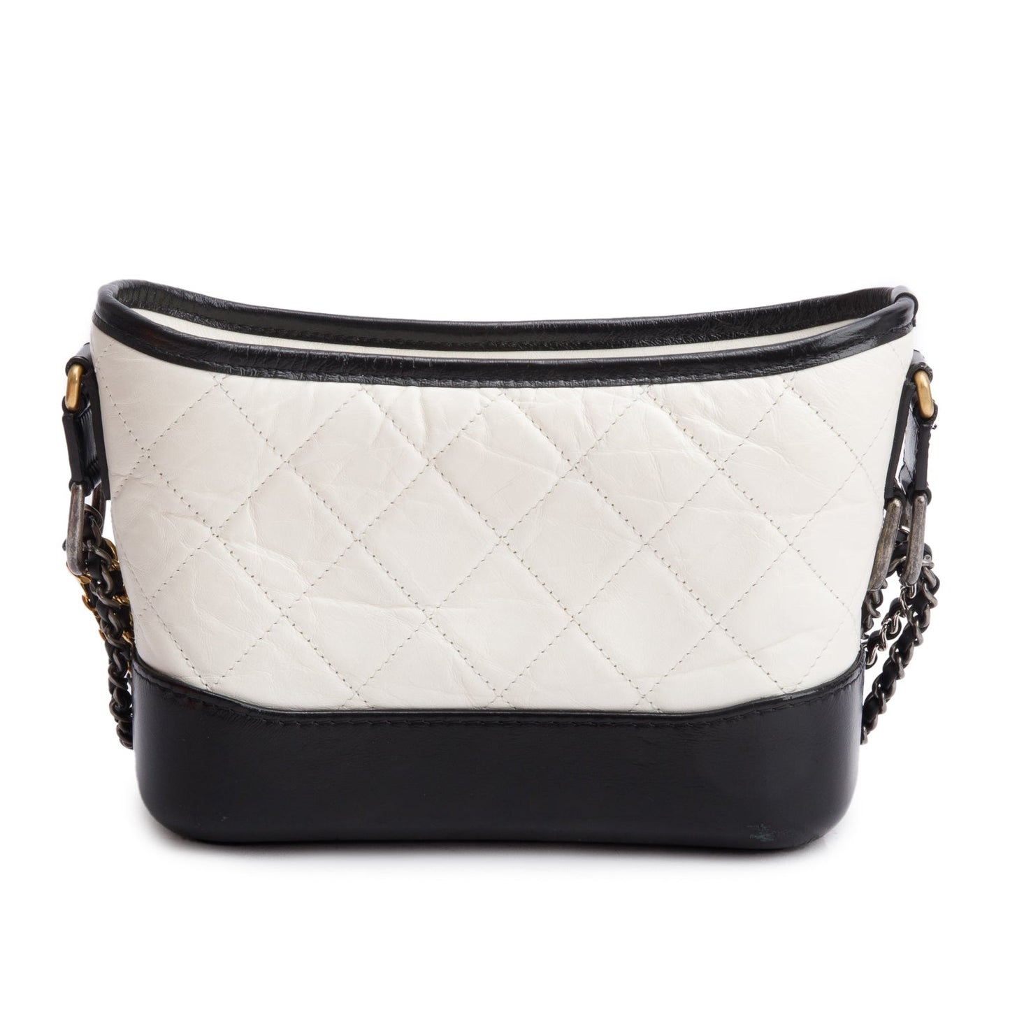 Chanel & Aged Gabrielle Hobo Leather Calfskin Black White Travel Bag 4