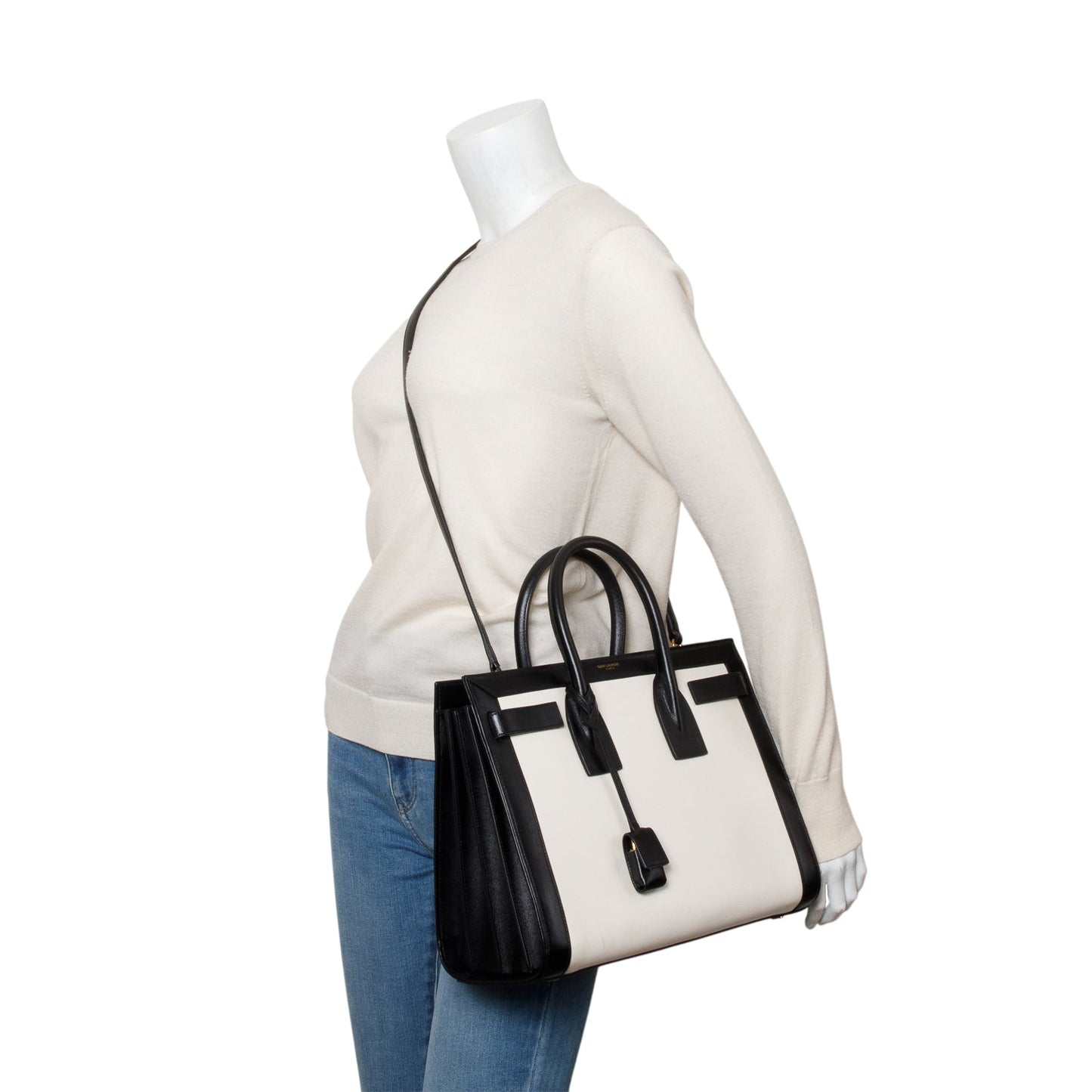 YSL Saint Laurent Calfskin Bi Color Sac De Jour Travel Small Travel Bag