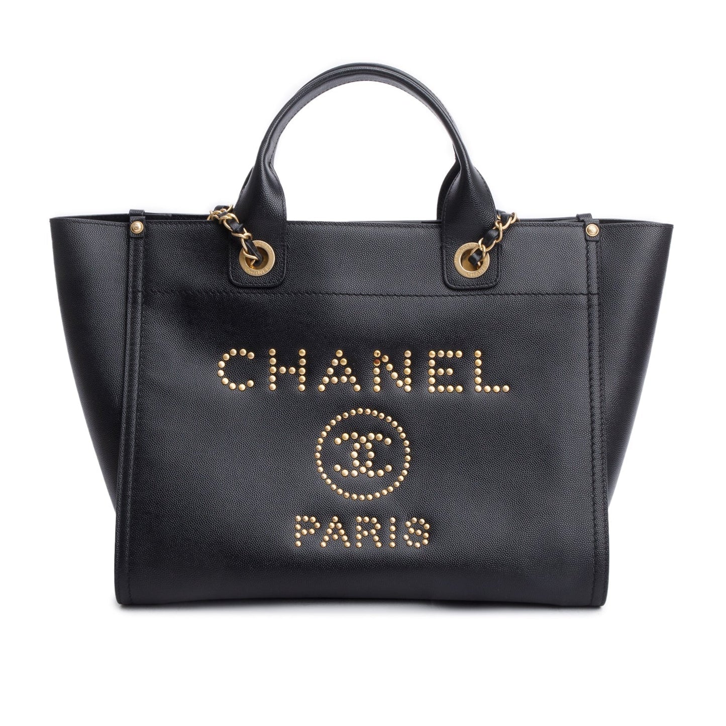 Chanel Caviar Studded Deauville Black Travel Bag