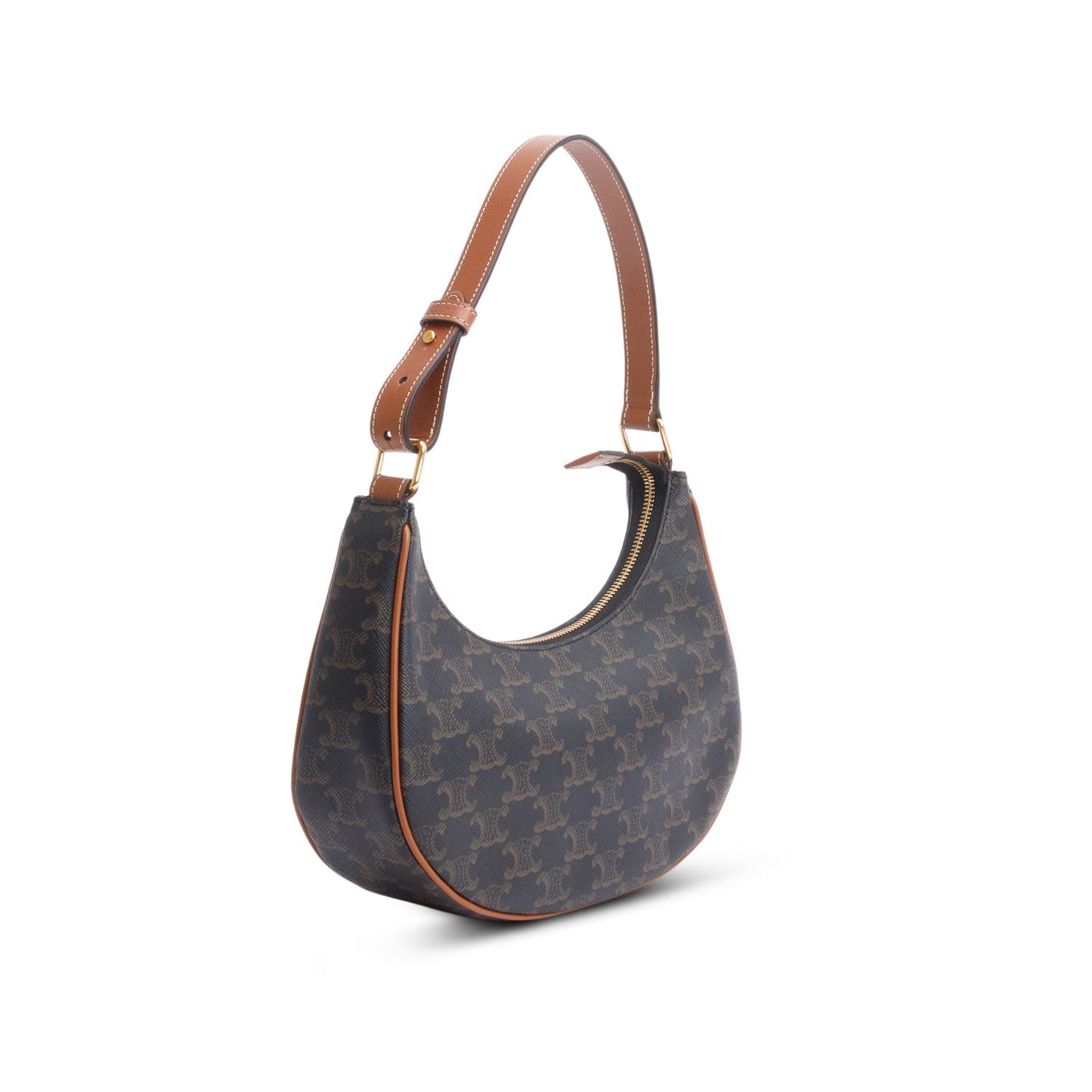 Celine Triomphe And Calfskin Ava Shoulder Bag Canvas Brown