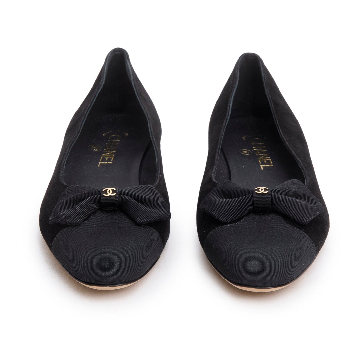 Chanel Suede Grosgrain Interlocking CC Bow Black Shoes
