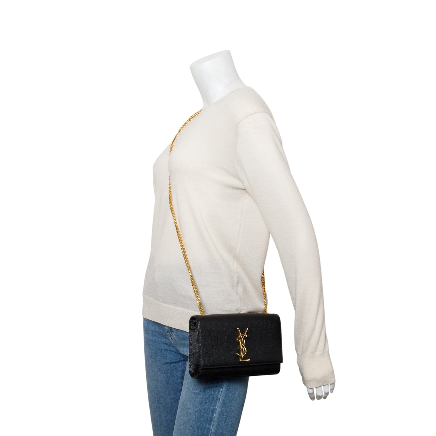 YSL Saint Laurent Grain De Poudre Kate Bag Black Small Travel Bag