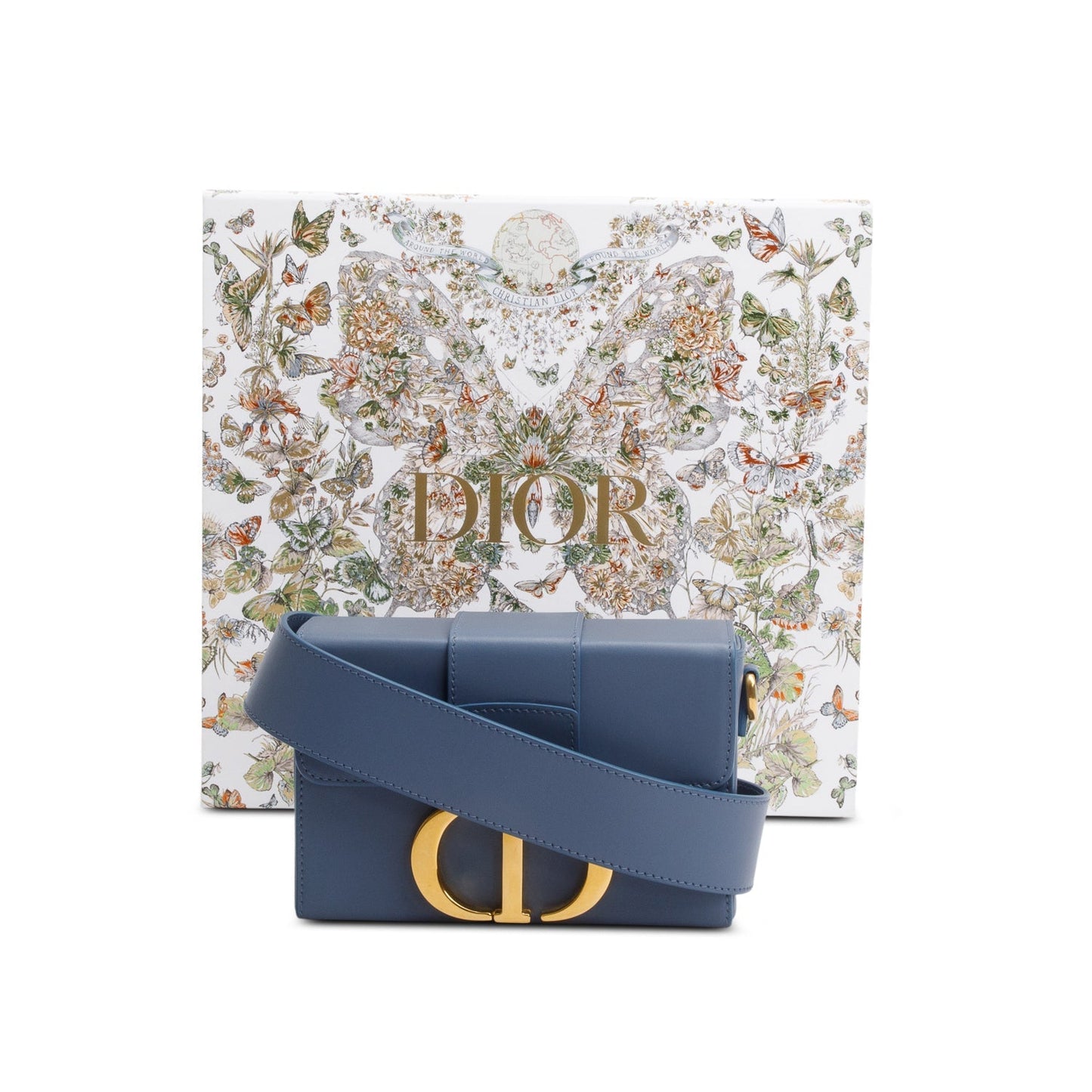 Dior Christian Montaigne Box Bag Leather Blue Travel Bag
