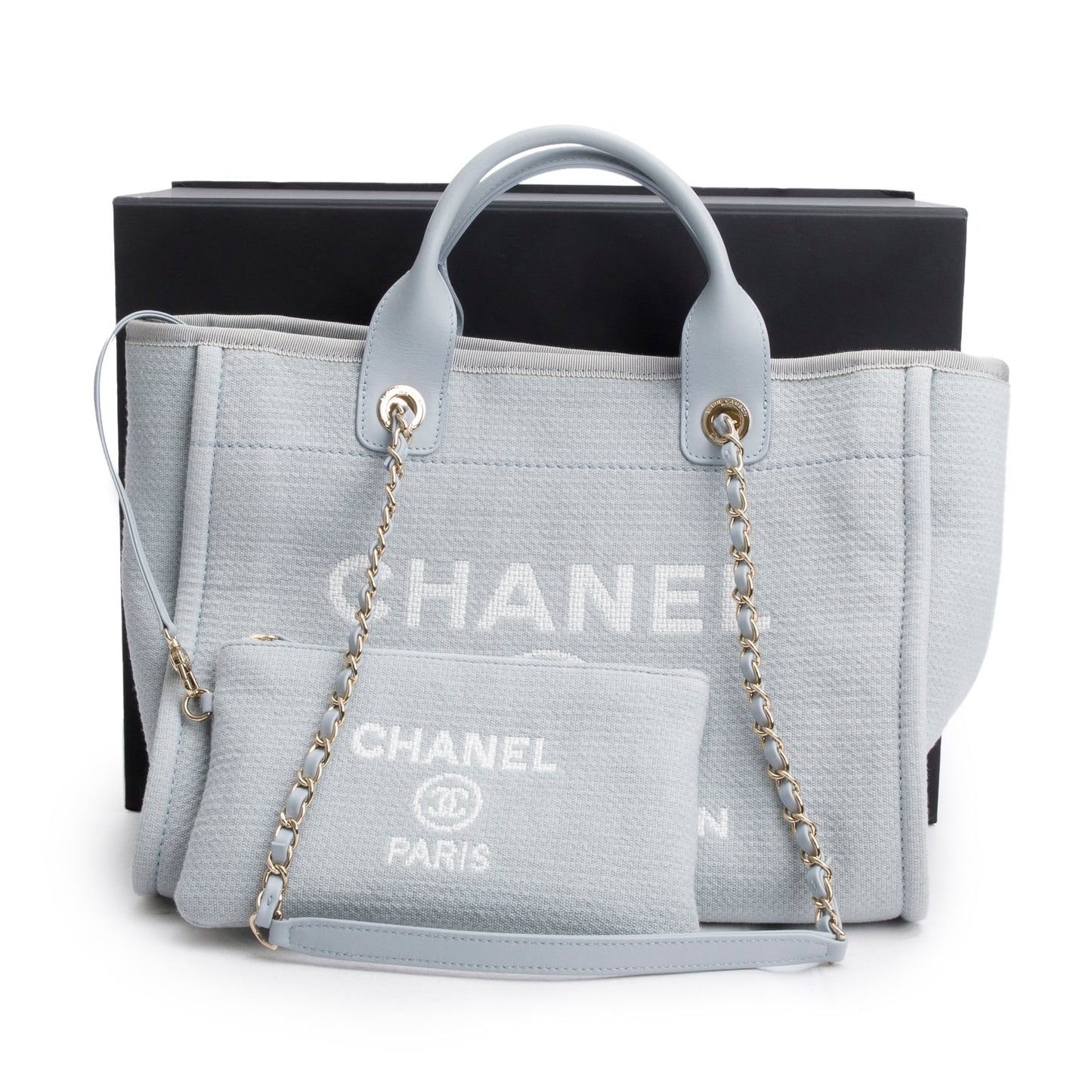 Chanel Mixed Fibers Deauville Blue Travel Bag Pouch Box