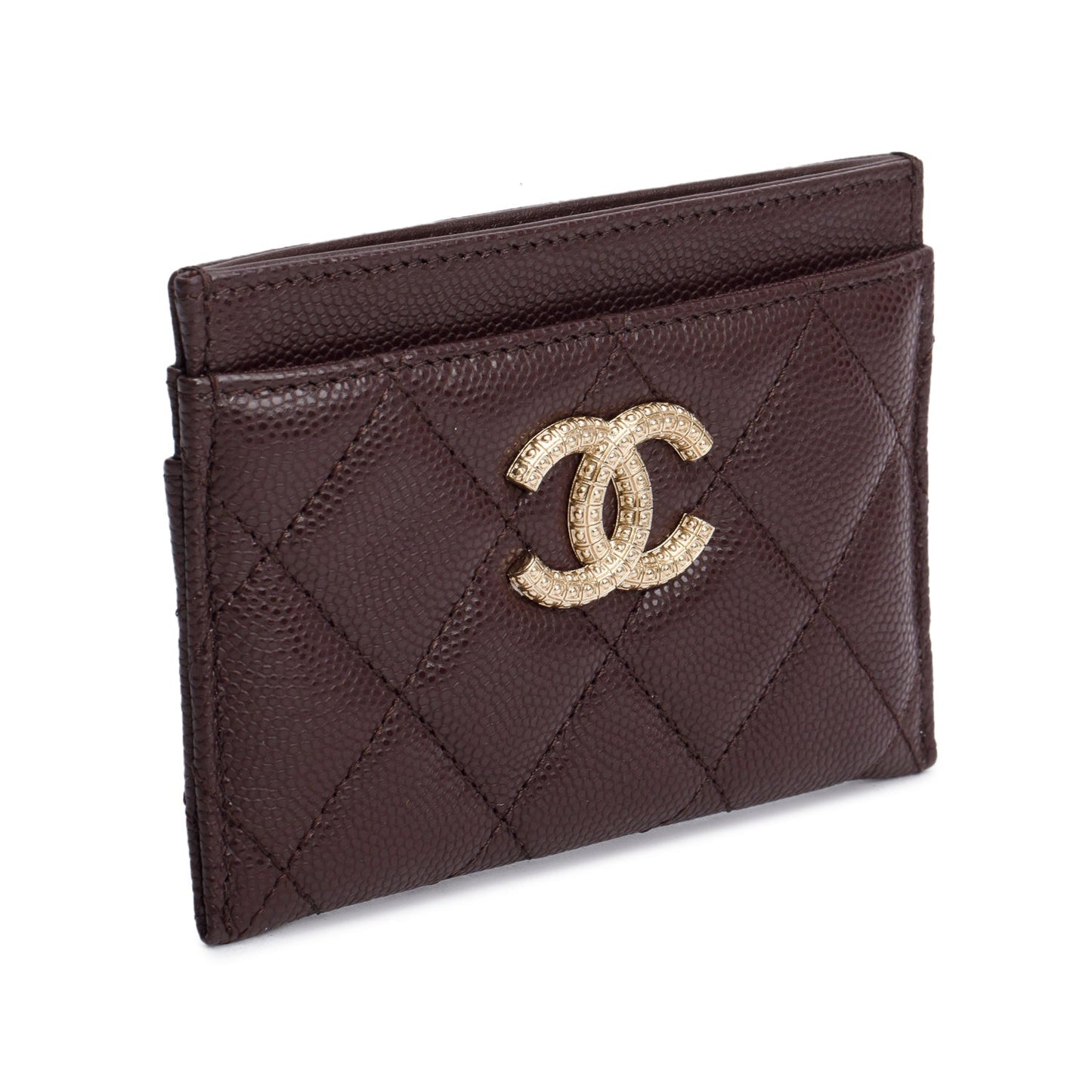 Chanel Burgundy Quilted Caviar Card Holder Leather Wallet Case