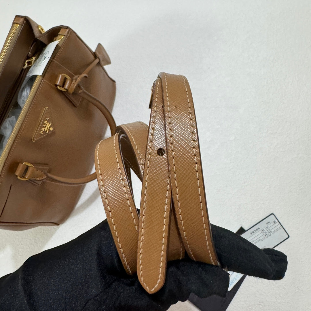 Prada Galleria Saffiano Small Handbag With Strap Cm Leather Brown Travel Bag