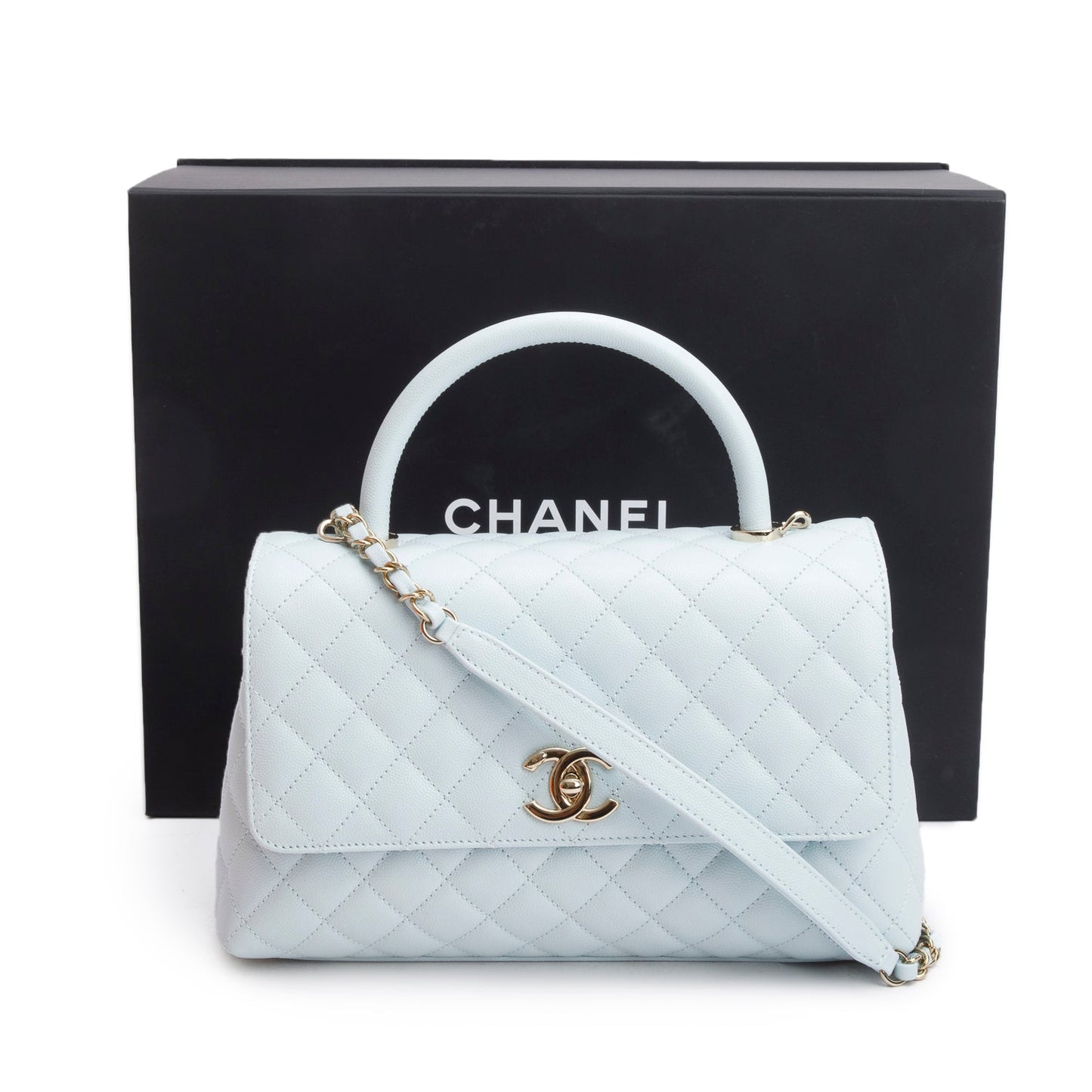 Chanel Caviar Quilted Coco Handle Flap Blue Travel Bag