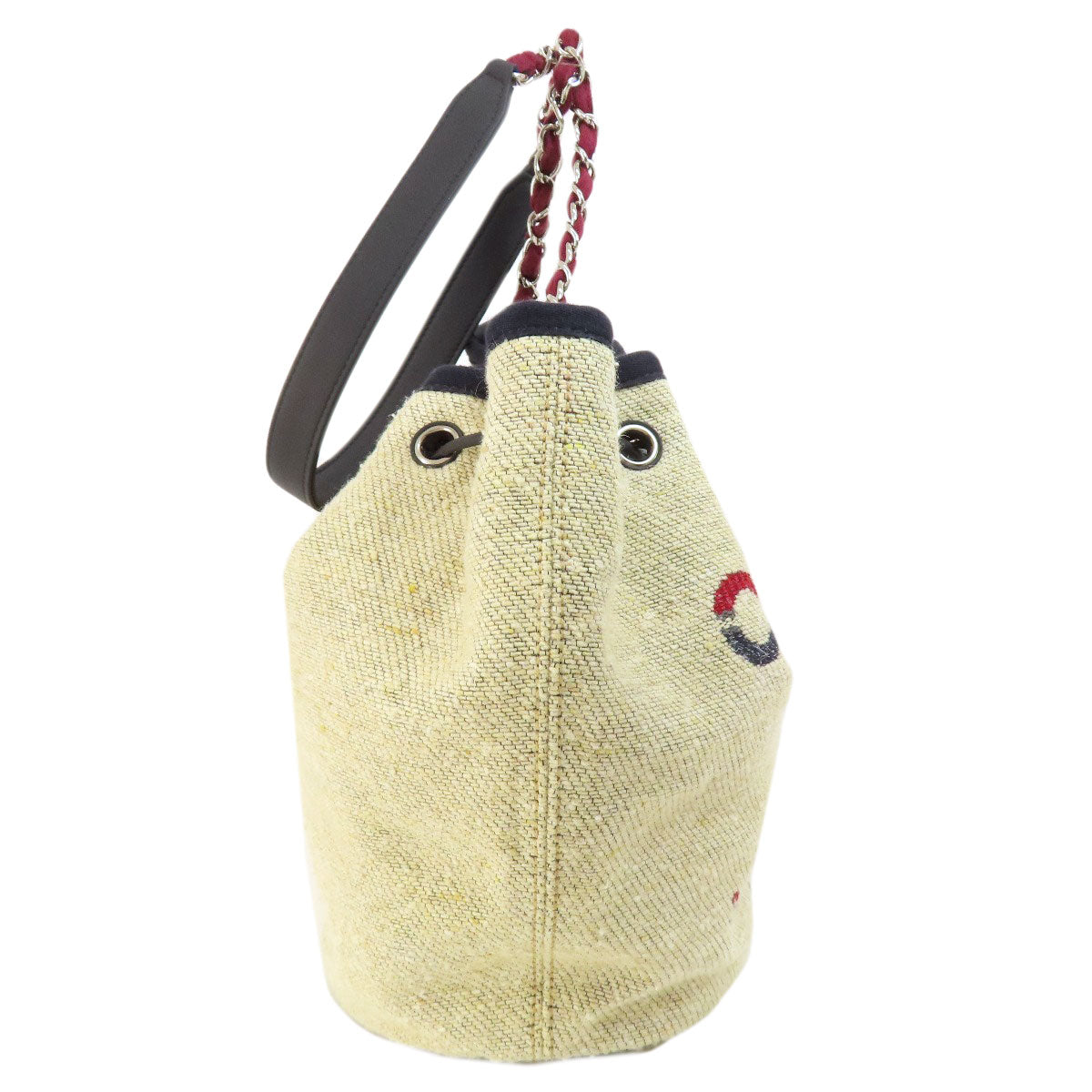 Chanel Deauville Drawstring SilverMetal Beige Canvas Jewelry
