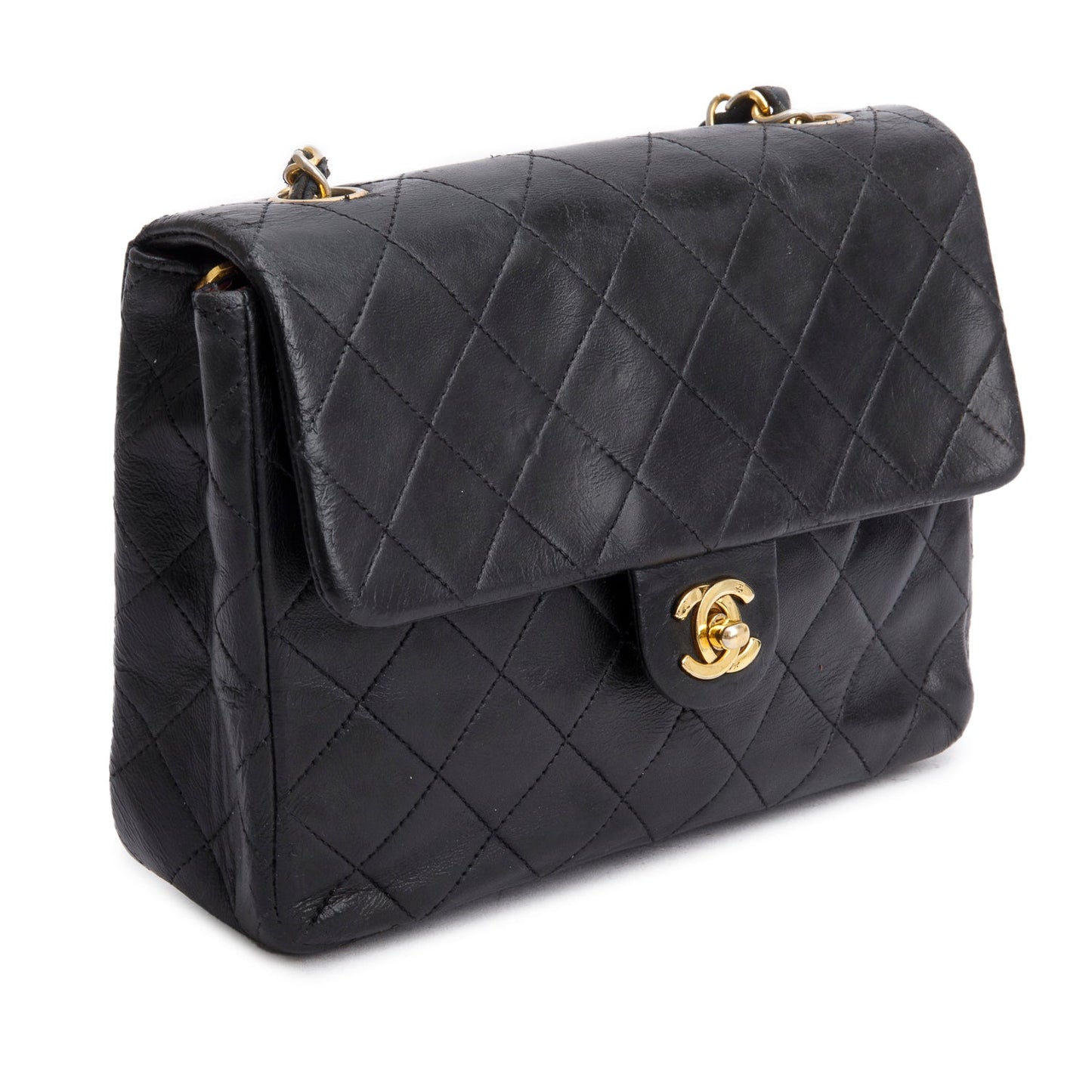 Chanel Quilted Square Flap Lambskin Black Travel Bag