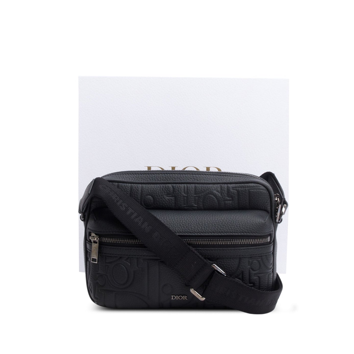 Dior Christian Embossed Calfskin Rider . Zipped Messenger Black Travel Bag