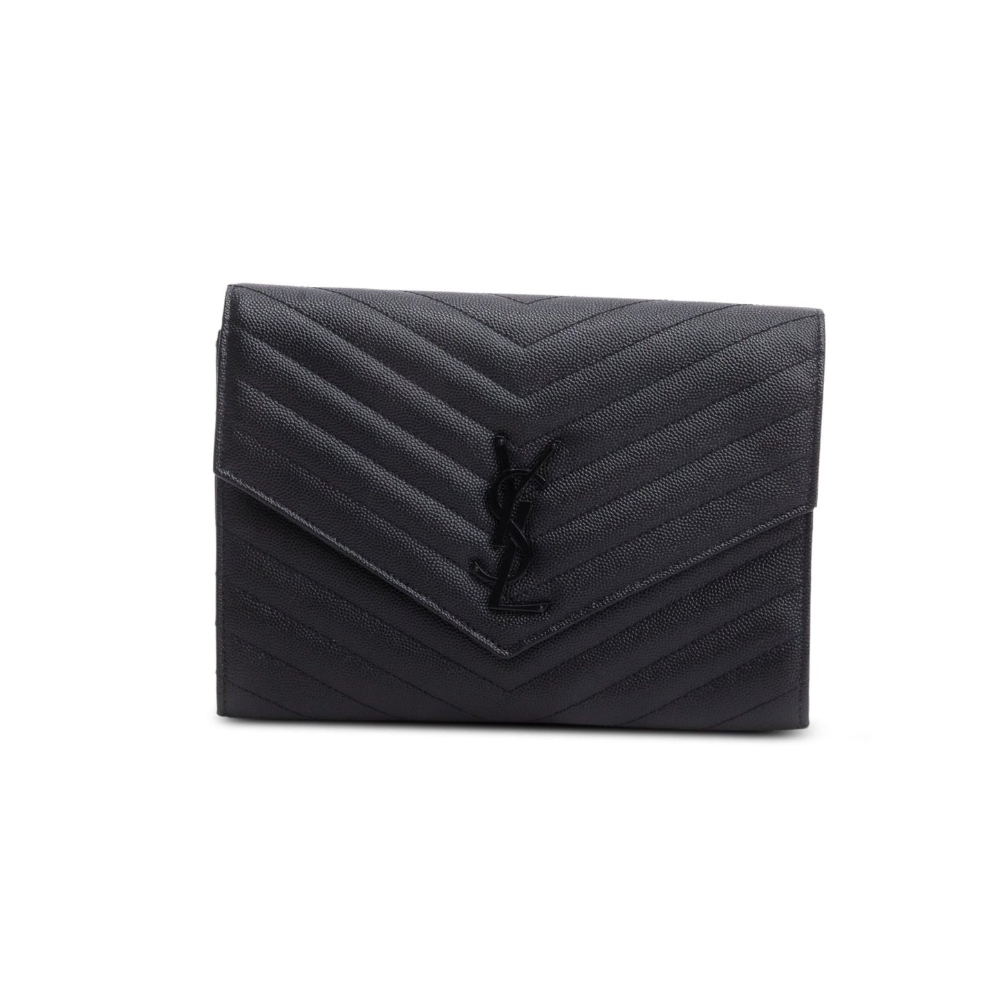 YSL Saint Laurent Grain De Poudre Chevron Cassandre Clutch Matelasse Black Clutch Bag