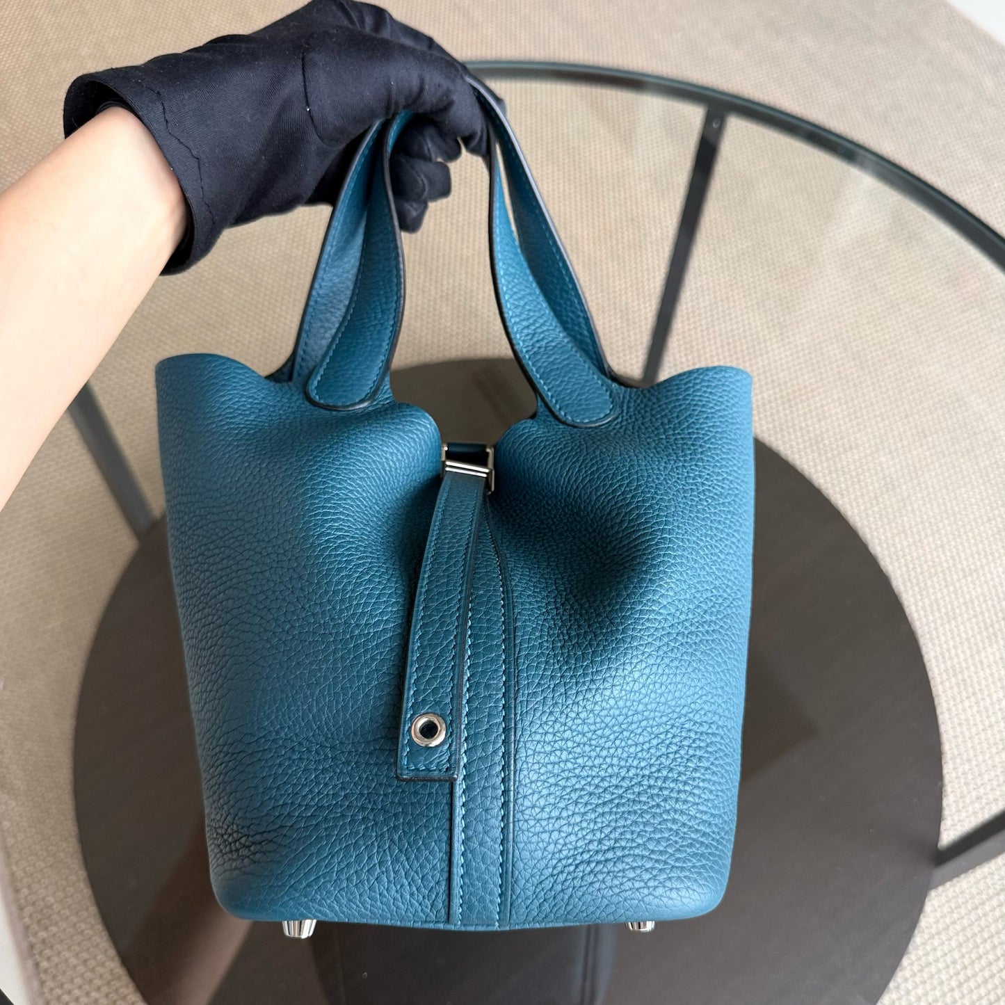 Hermes Picotin Tc Clemence Colvert Palladium Hardware Handbag Leather Blue Silver Travel Bag