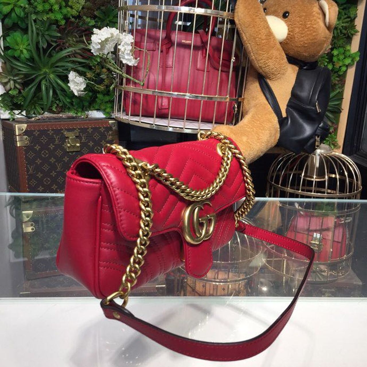 gg Marmont Matelassé Hibiscus Matelassé Red Mini Bag Beaunoirrbeaunoirr Dtdit